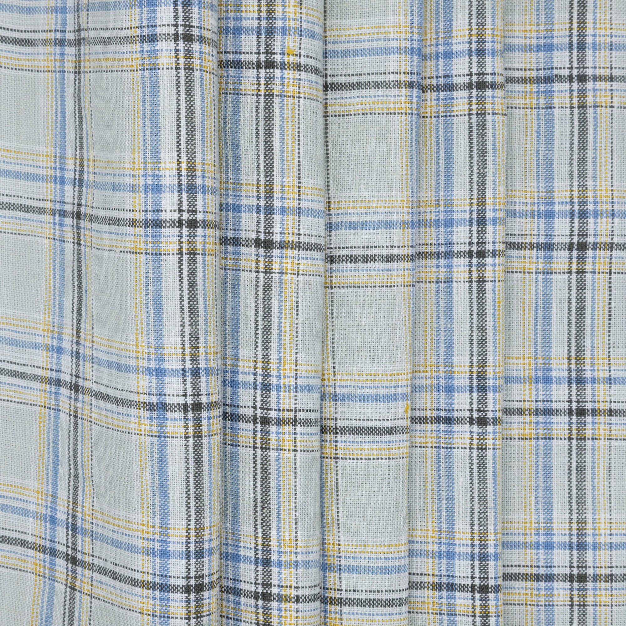 Seafoam, Blue, Yellow, & Olive Checked Linen - $16.00 yd.