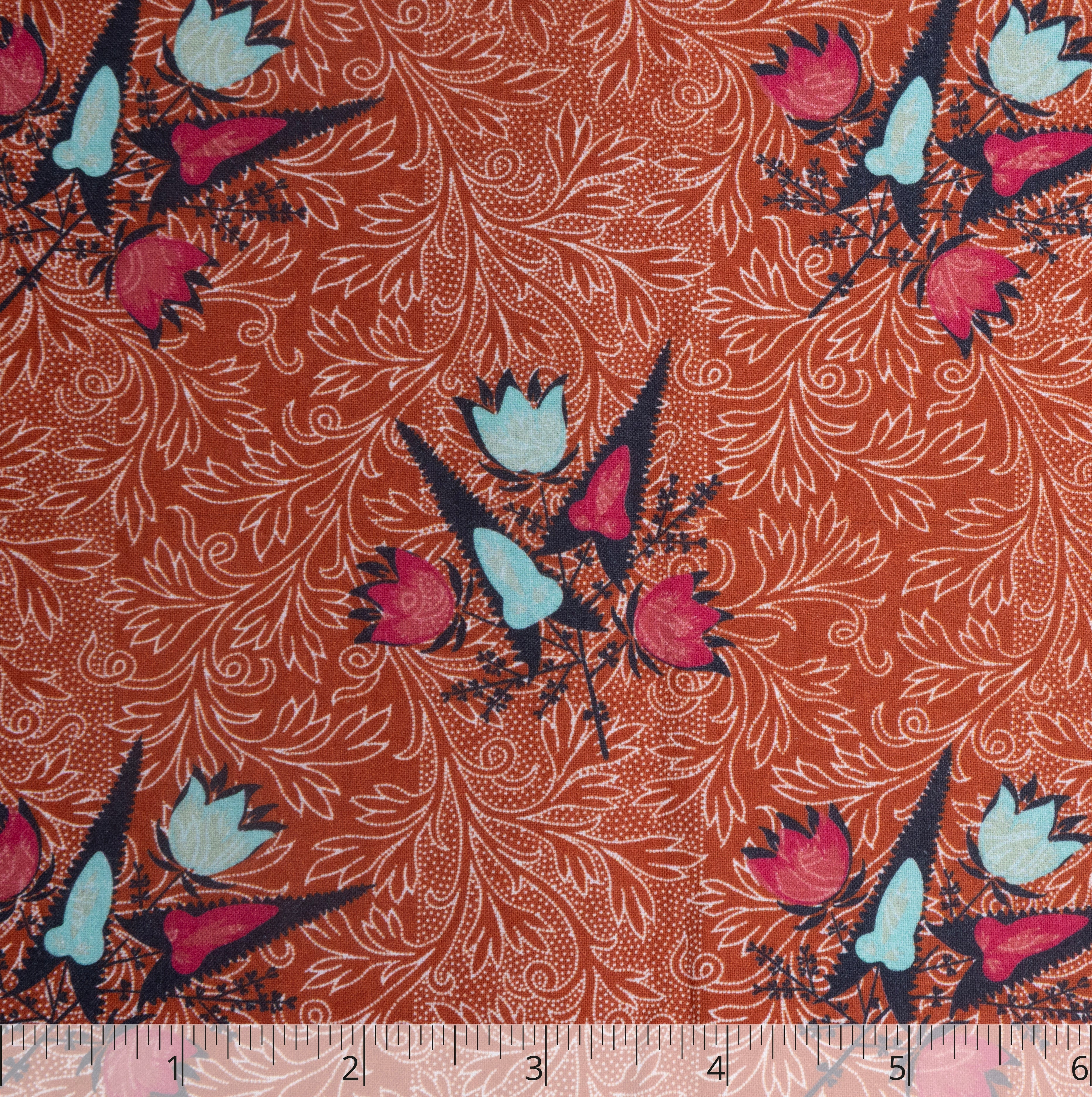 Pumpkin Ground Filigree & Flower'd Cotton, 6 inch -  $25.00 yd. -Burnley & Trowbridge Co.