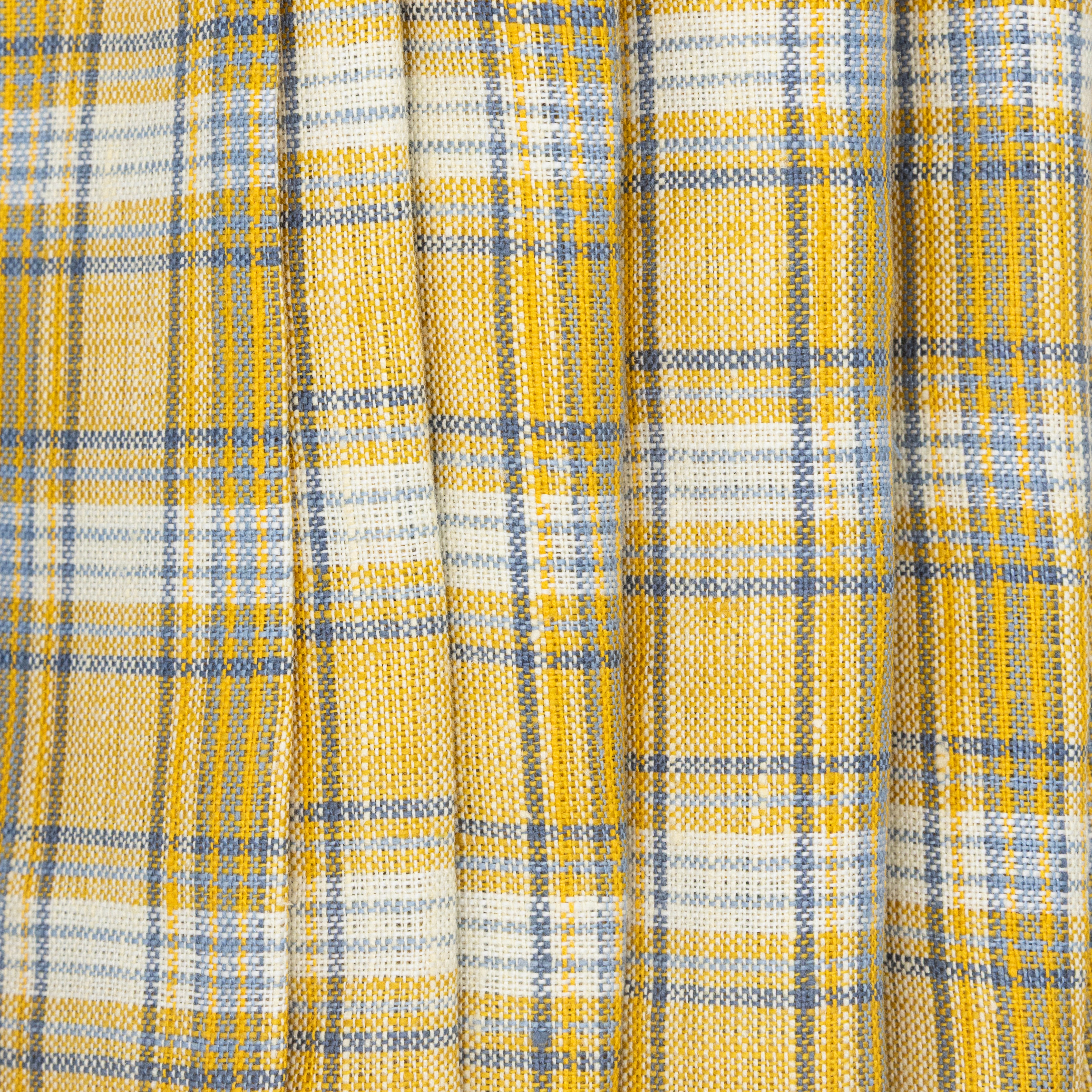 Yellow, Blue, and White Checked Linen, drape - $16.00 yd. - Burnley & Trowbridge Co.