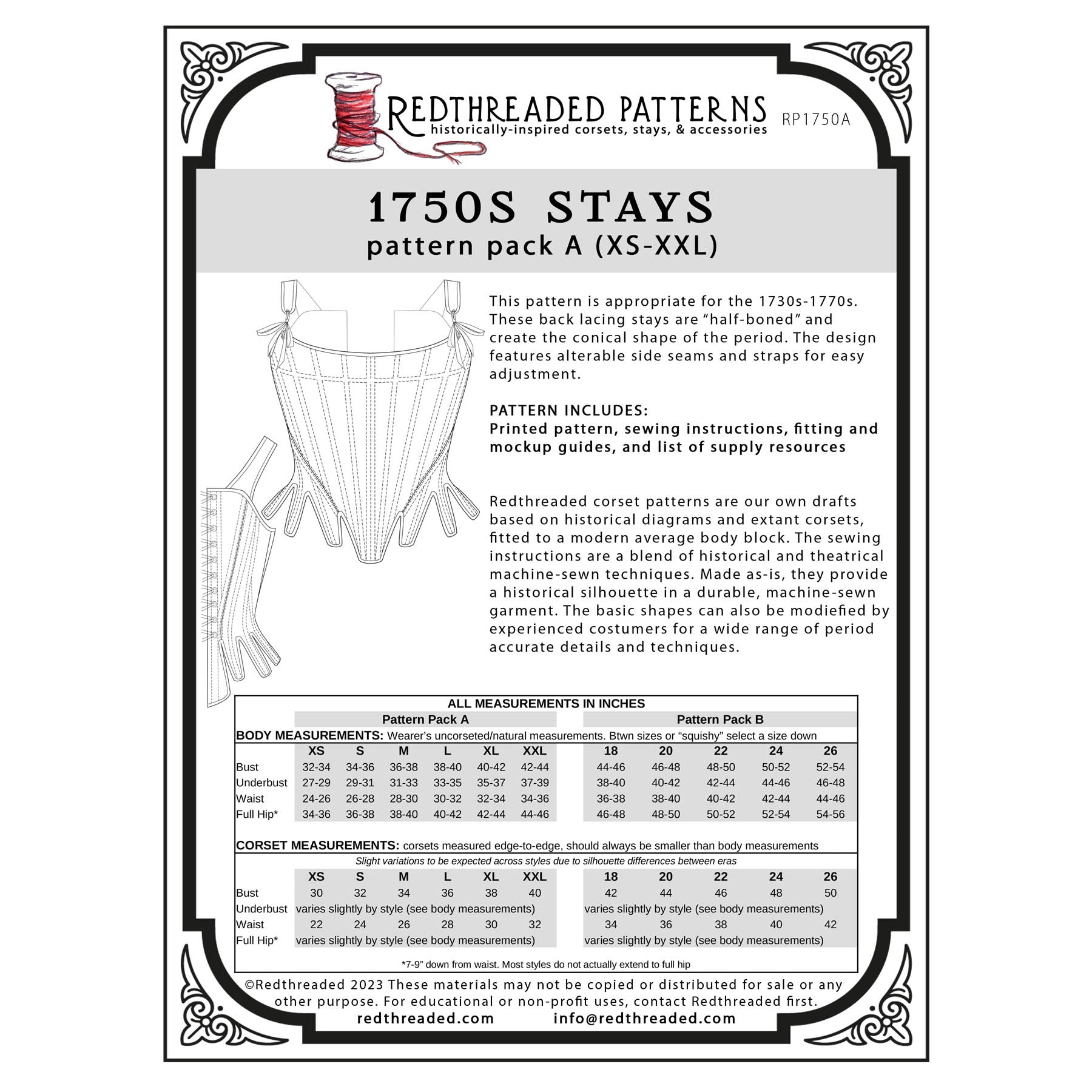 Redthreaded 1750s Stays Pattern - Burnley & Trowbridge Co.