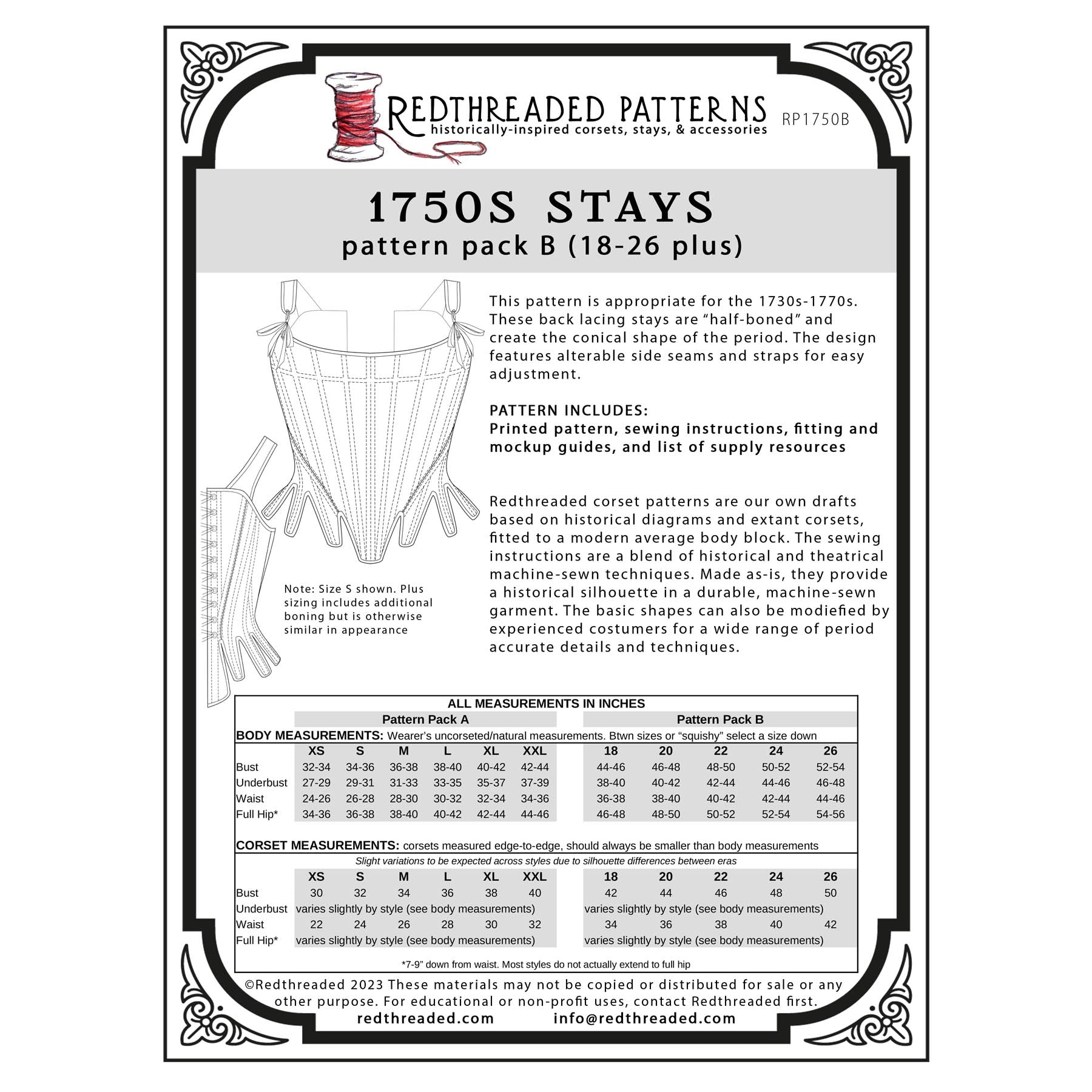 Redthreaded 1750s Stays Pattern - Burnley & Trowbridge Co.