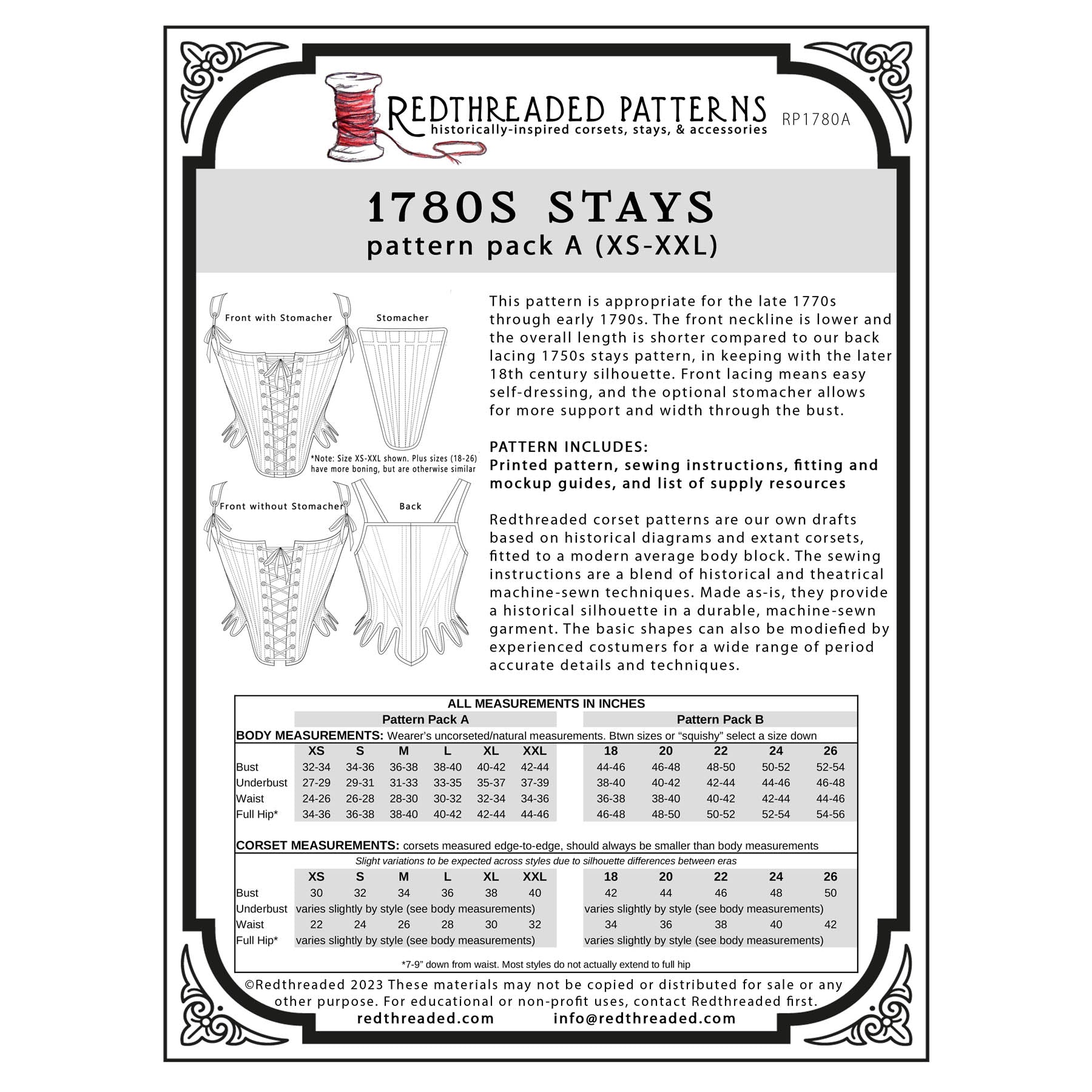 Redthreaded 1780s Stays Pattern - Burnley & Trowbridge Co.