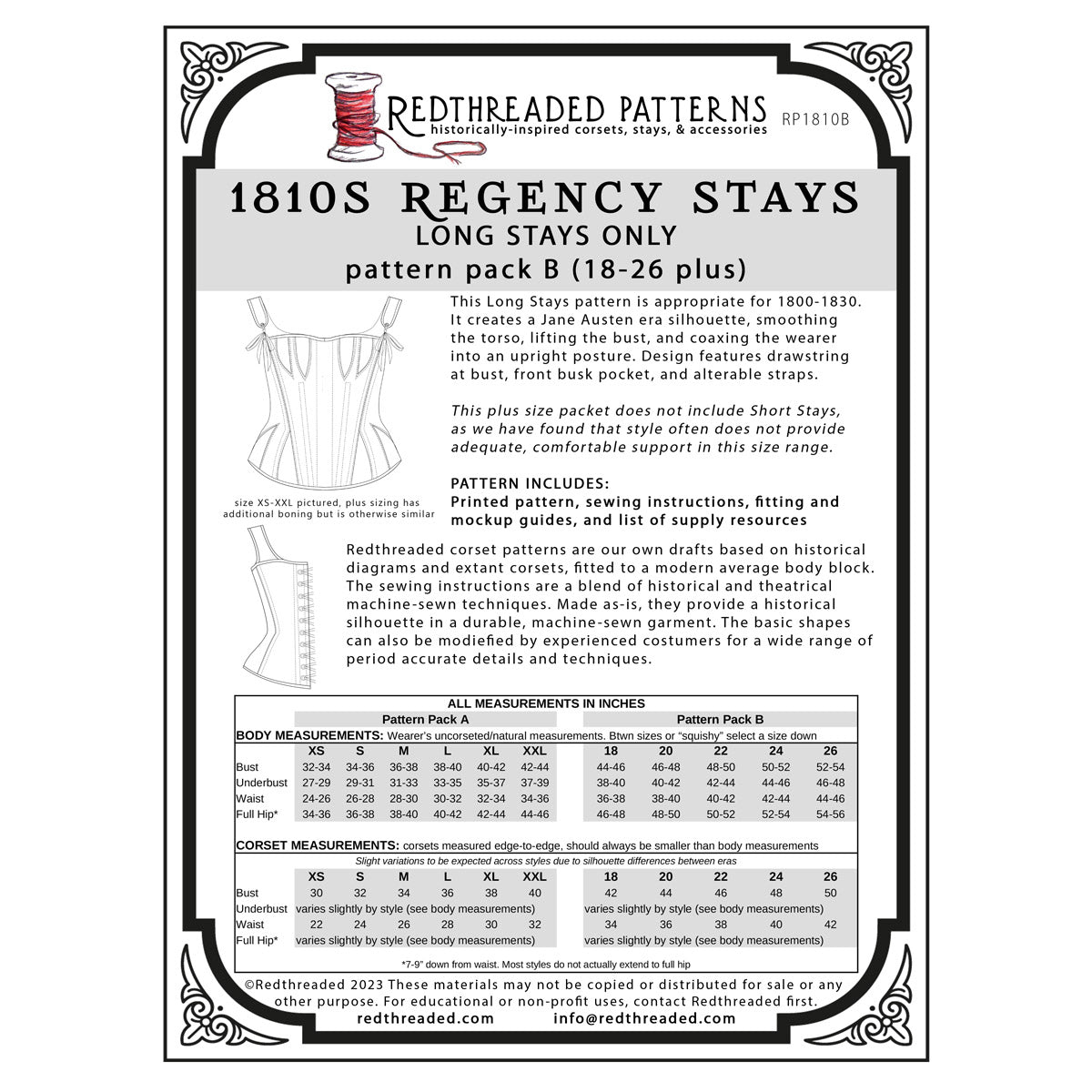 Redthreaded 1810s Regency Stays Pattern - Burnley & Trowbridge Co.