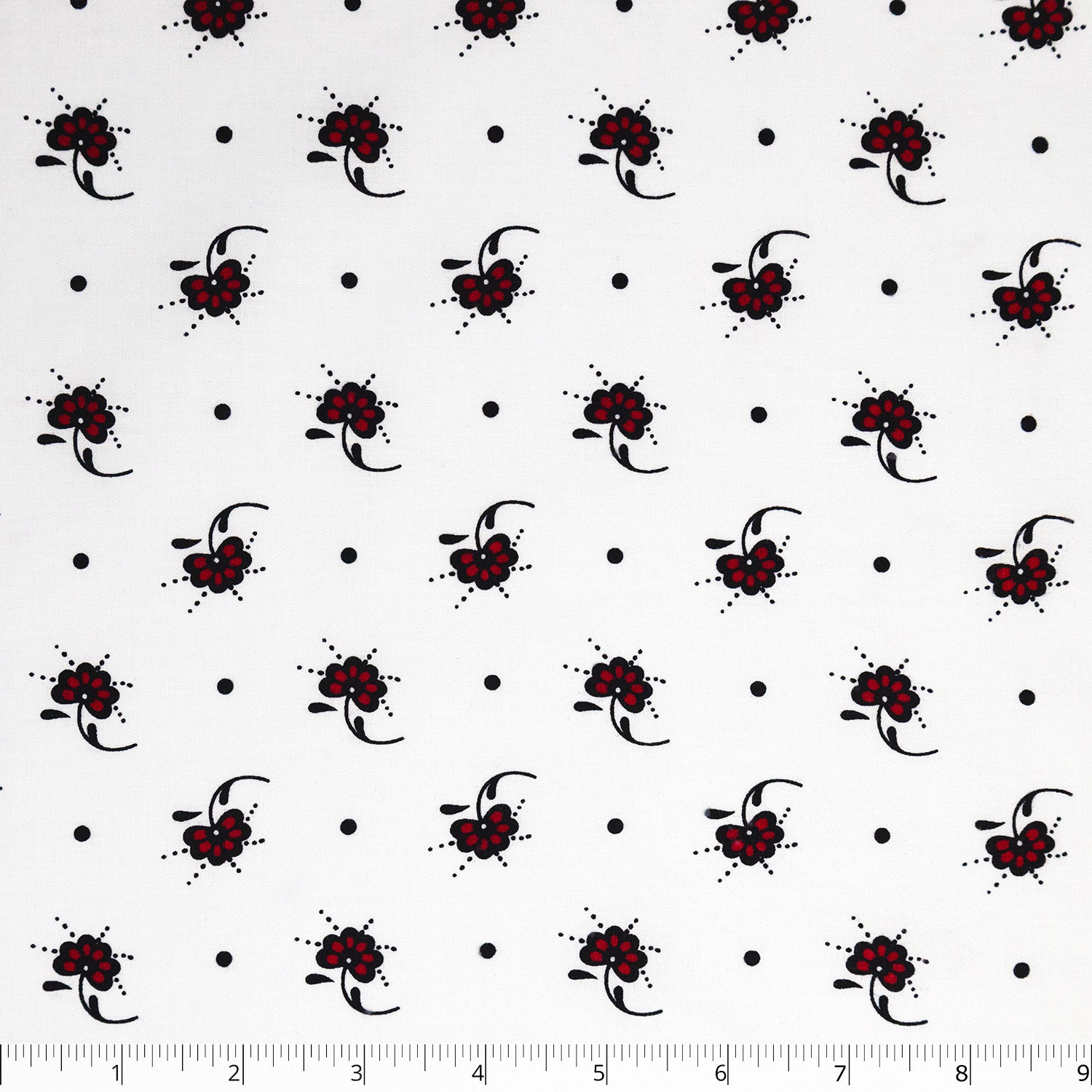 Red & Black Flowered & Spot'd Cotton - $18.00 yd. - Burnley & Trowbridge Co.