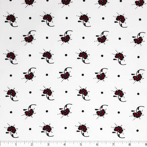Red & Black Flowered & Spot'd Cotton - $18.00 yd. - Burnley & Trowbridge Co.