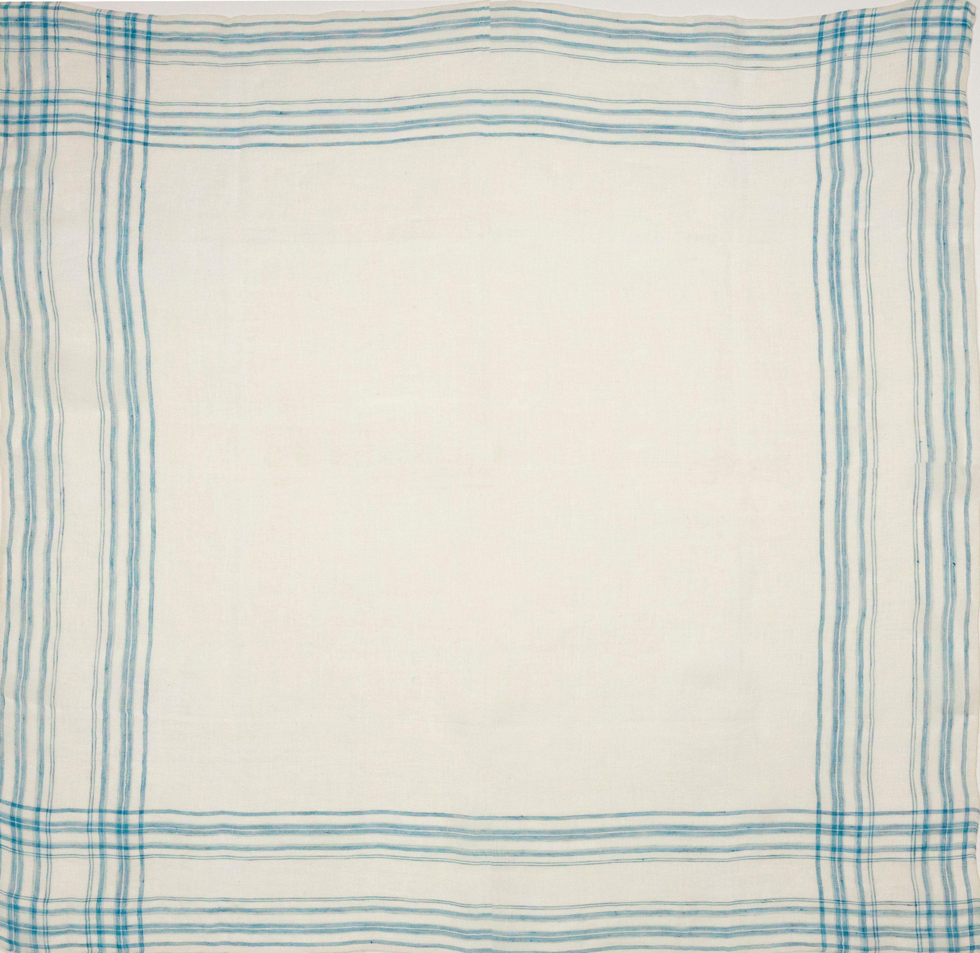 Indigo & White Linen Bordered Handkerchief - Burnley & Trowbridge Co.