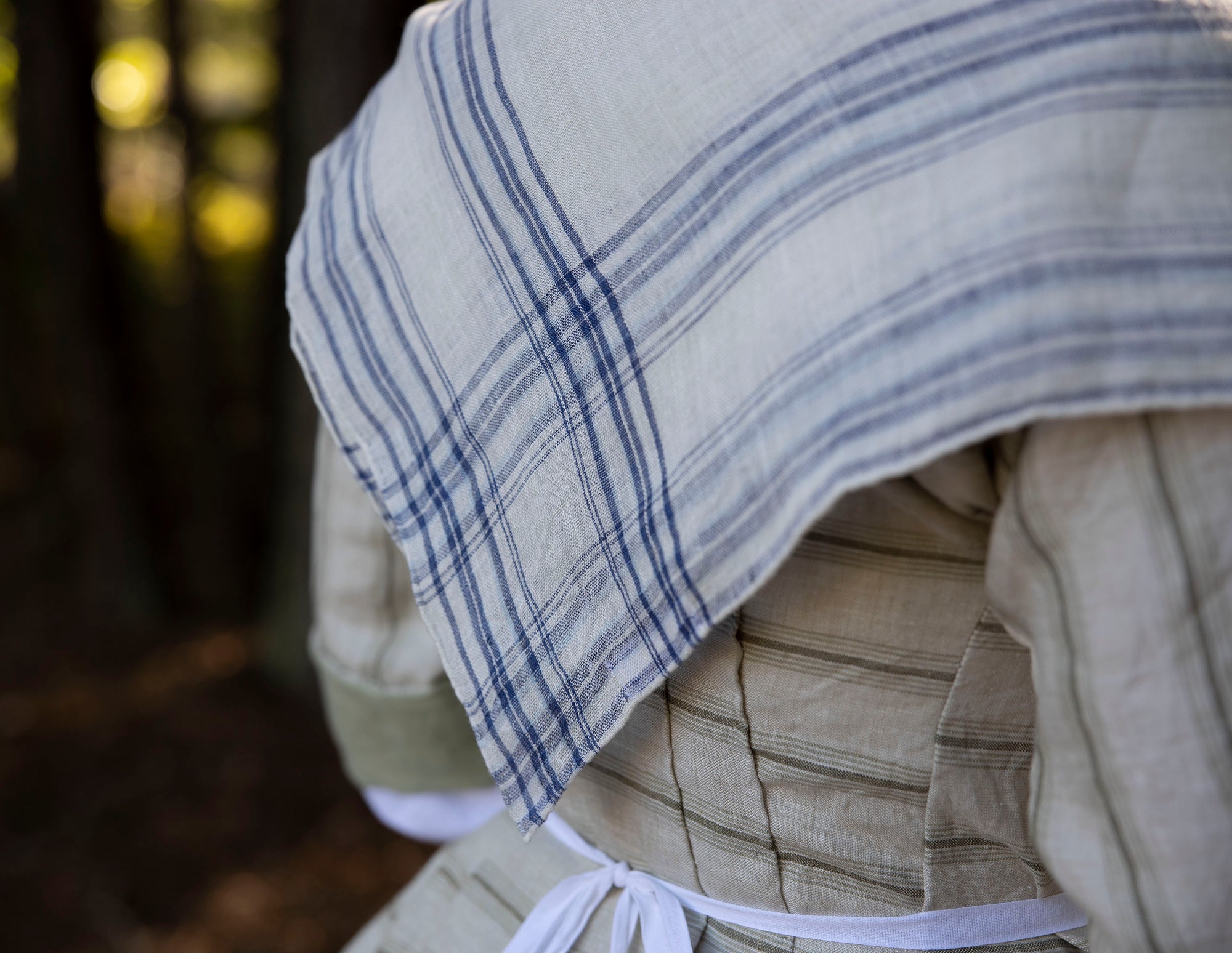 Indigo & White Linen Bordered Handkerchief - Burnley & Trowbridge Co.