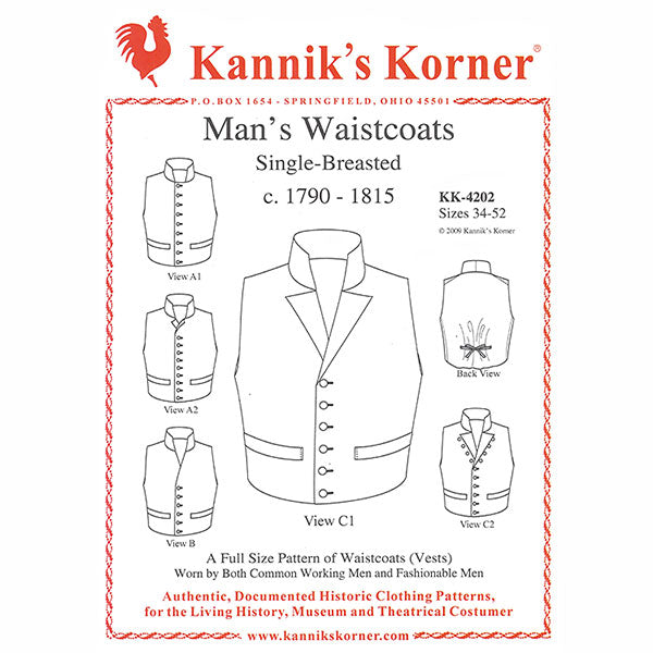 Kannik's Korner Man's Waistcoats - Single Breasted c.1790 - 1815 - Burnley & Trowbridge Co.
