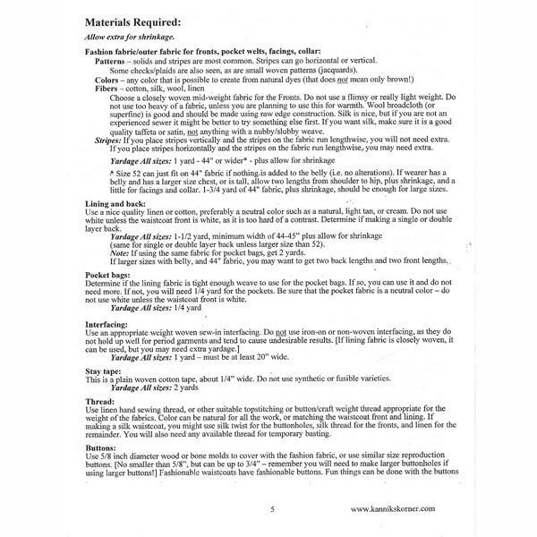 Kannik's Korner Man's Waistcoats - Single Breasted c.1790 - 1815 - Burnley & Trowbridge Co.