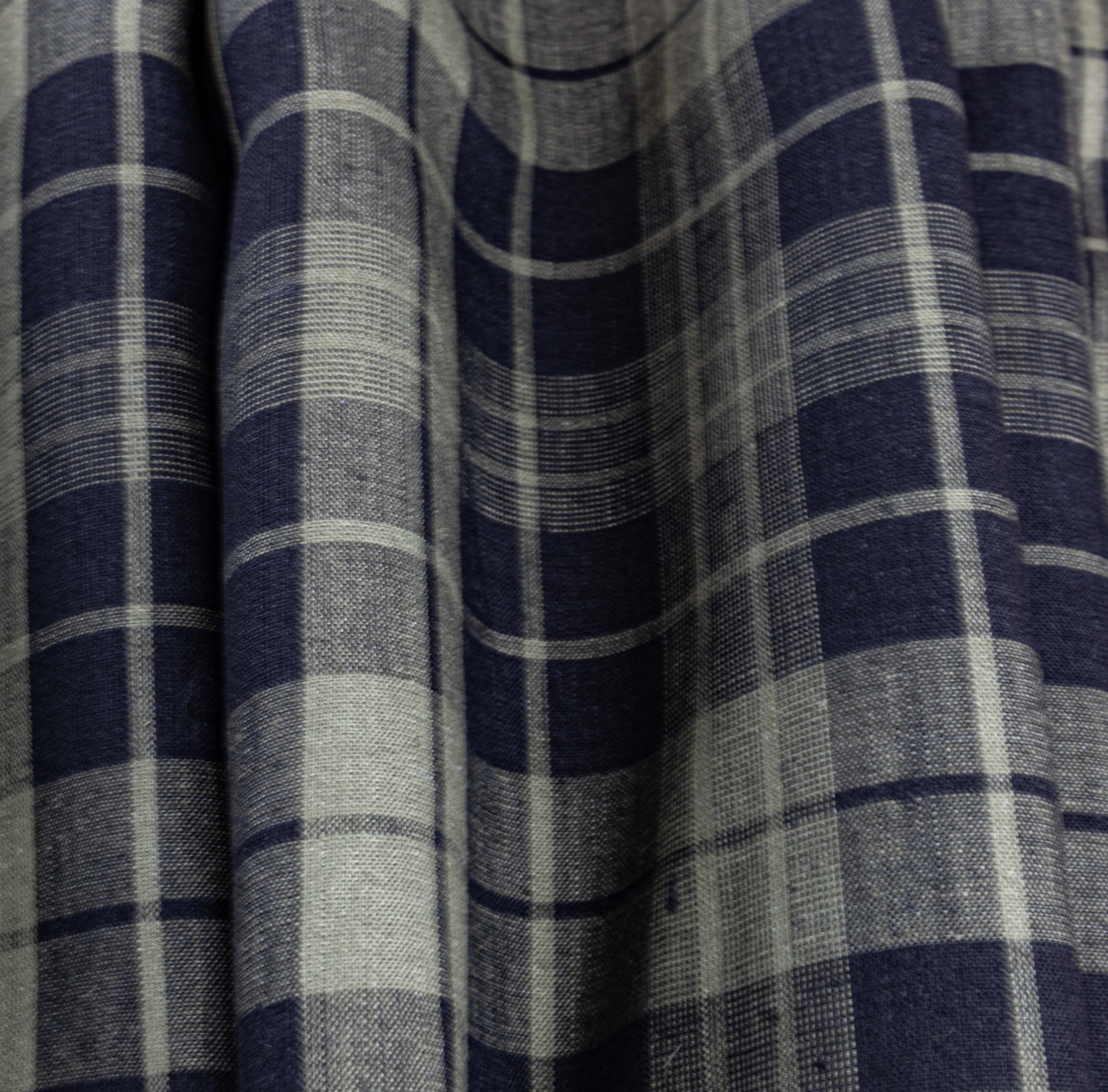 Black & Olive Lightweight Linen Check, drape - $16.00 yd. - Burnley & Trowbridge Co.