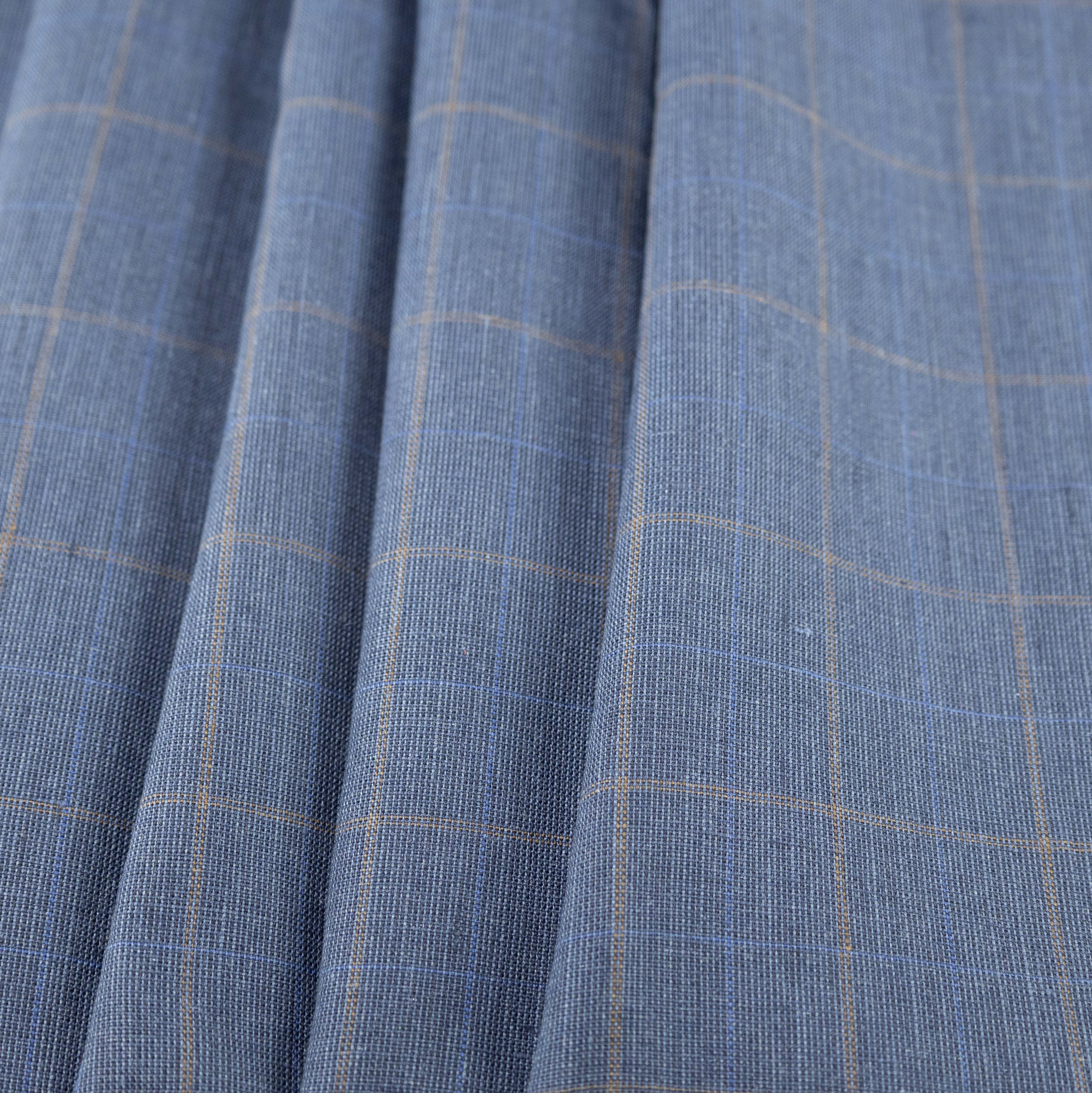 Indigo & Brown Cross Bar Checked Linen