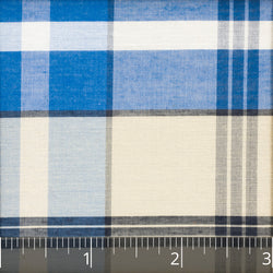 Blue, Navy, Tan, & Cream Checked Cotton & Silk Gauze drape - $16.00 yd. - Burnley & Trowbridge Co.