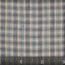 Medium Blue, Wheat, Yellow & Orange Checked Linen - $16.00 yd. - Burnley & Trowbridge Co.