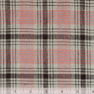 Natural, Dark Brown, Pumpkin, & Saxon Blue Checked Linen - $16.00 yd. - Burnley & Trowbridge Co.