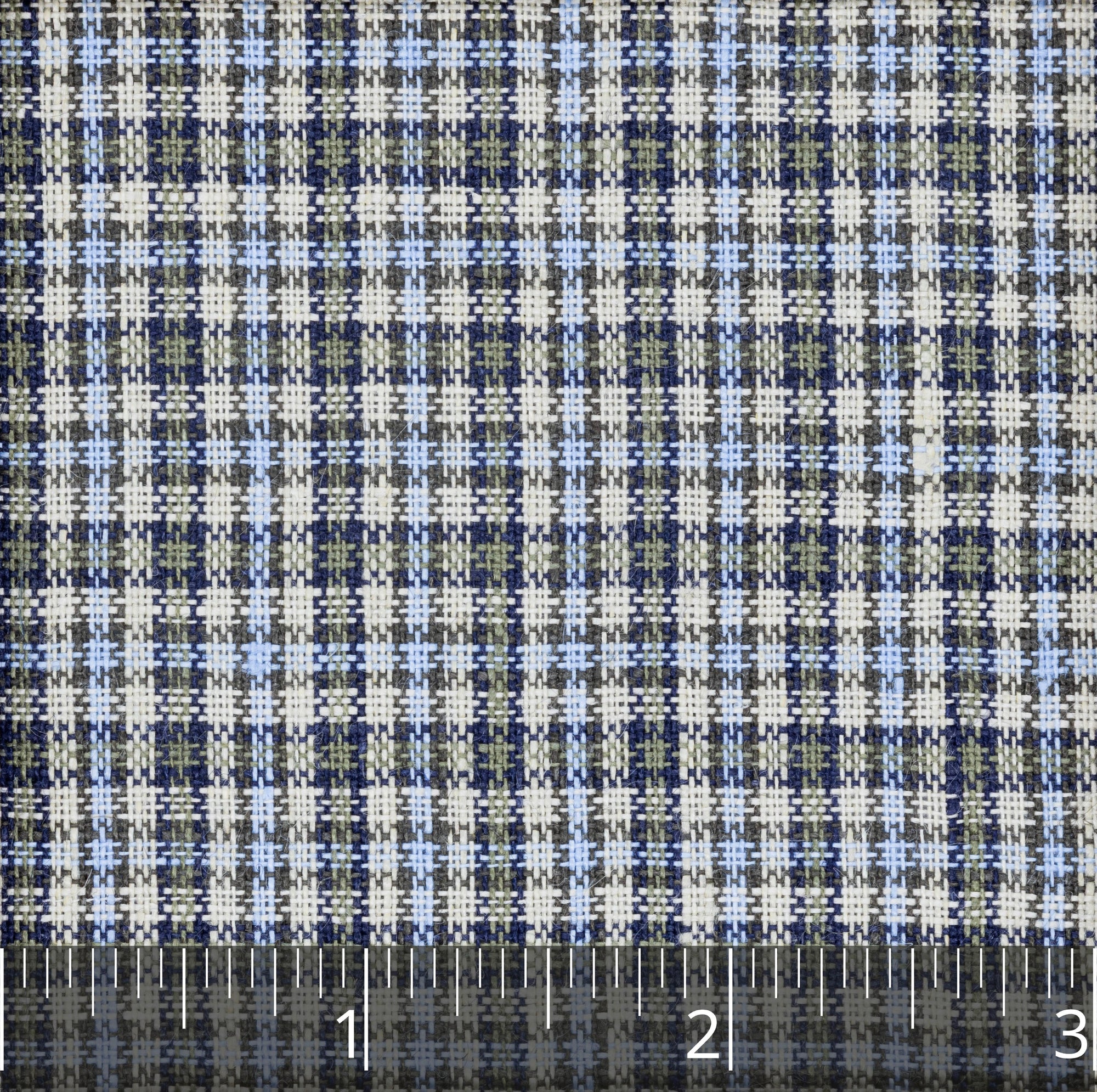 Blue, Natural, & Drab Olive Checked Linen, Drape - $16.00 yd. - Burnley & Trowbridge Co.