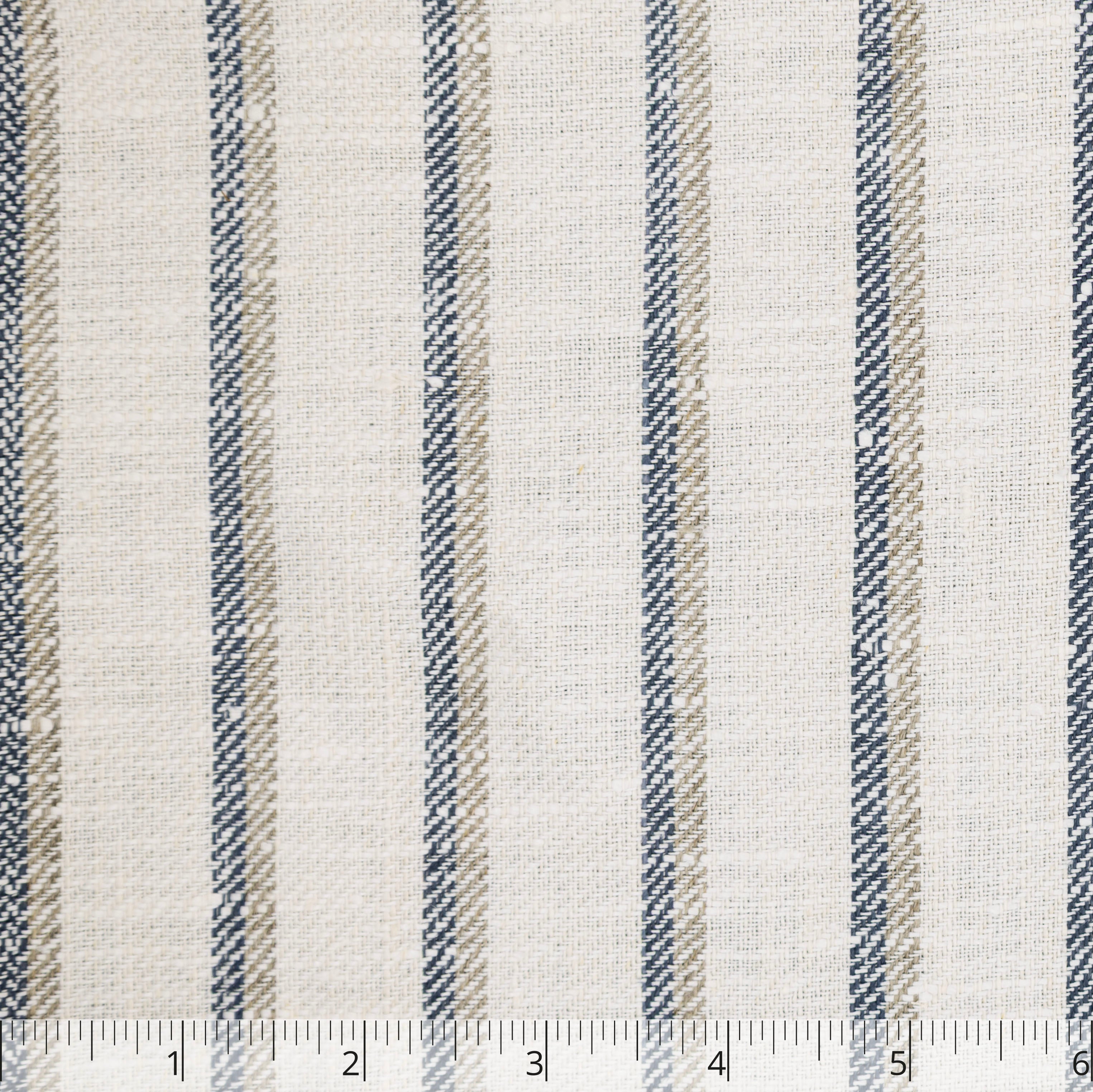 White, Natural & Blue Striped Linen - $16.00 yd. - Burnley & Trowbridge Co.