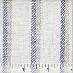 White, Natural & Blue Striped Linen - $16.00 yd. - Burnley & Trowbridge Co.