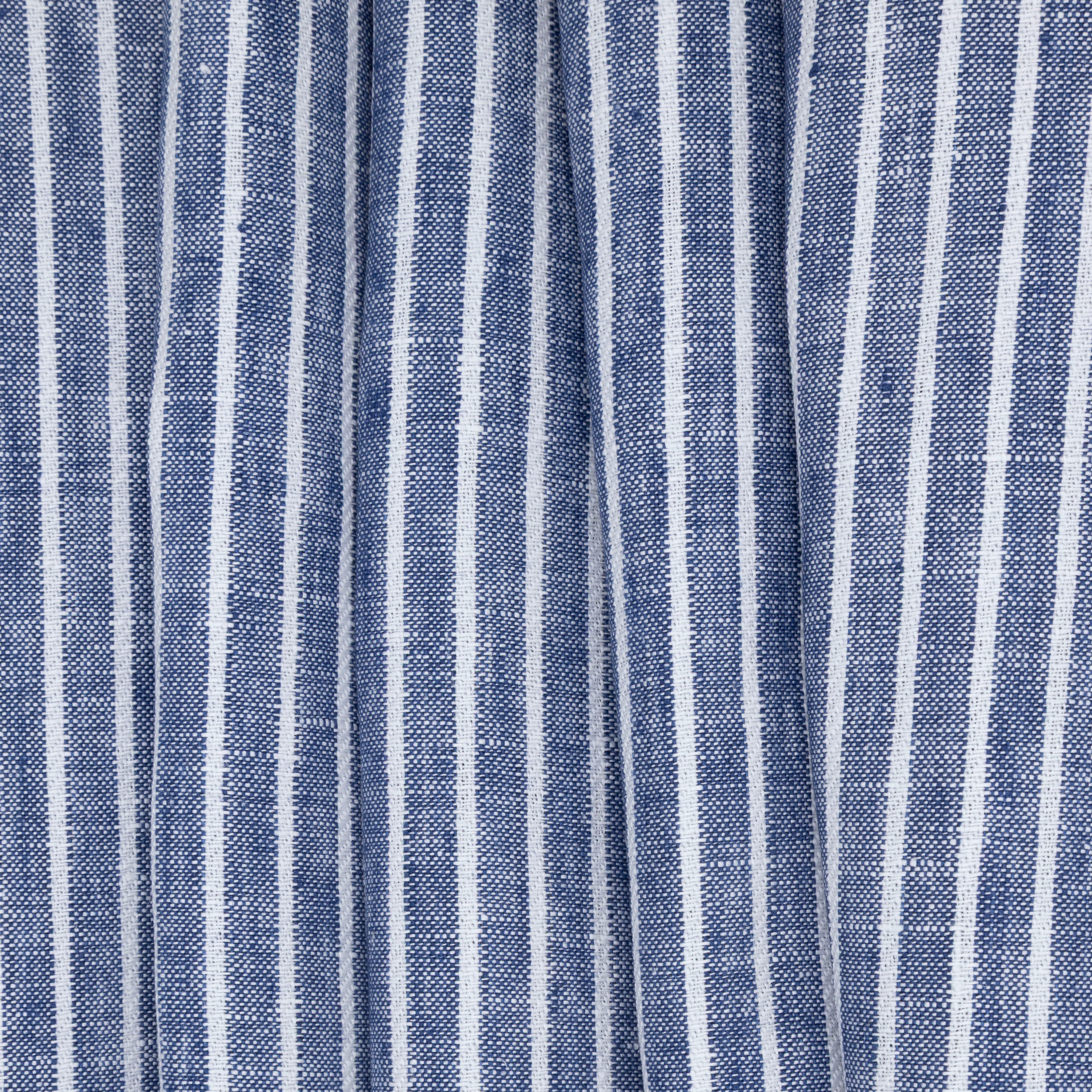 Dark Indigo & White Striped Linen, drape - $16.00 yd. - Burnley & Trowbridge Co.