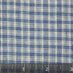 Medium Blue, Wheat, Yellow & Orange Checked Linen, drape - $16.00 yd. - Burnley & Trowbridge Co.