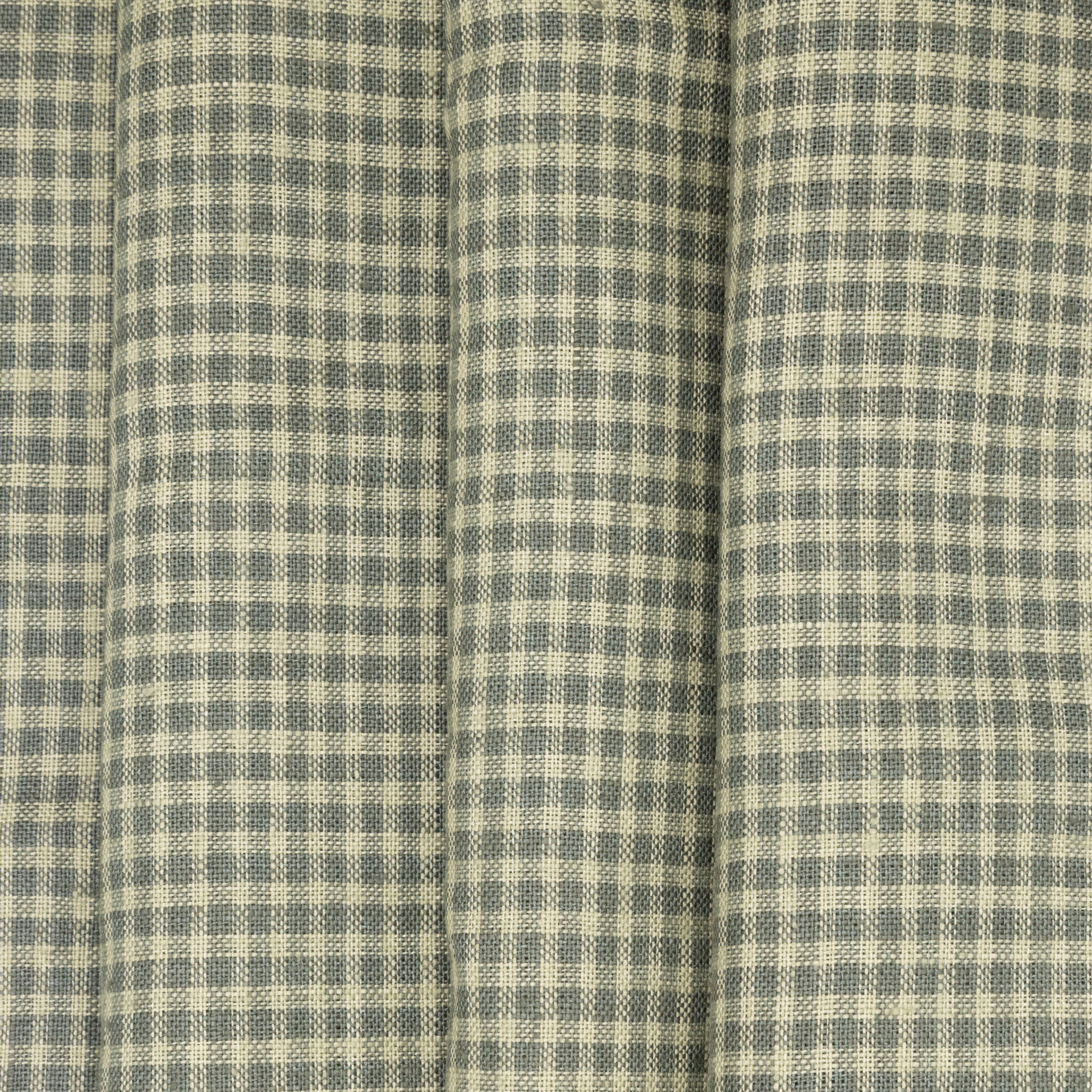Olive Green Checked Linen, drape - $16.00 yd. - Burnley & Trowbridge Co.