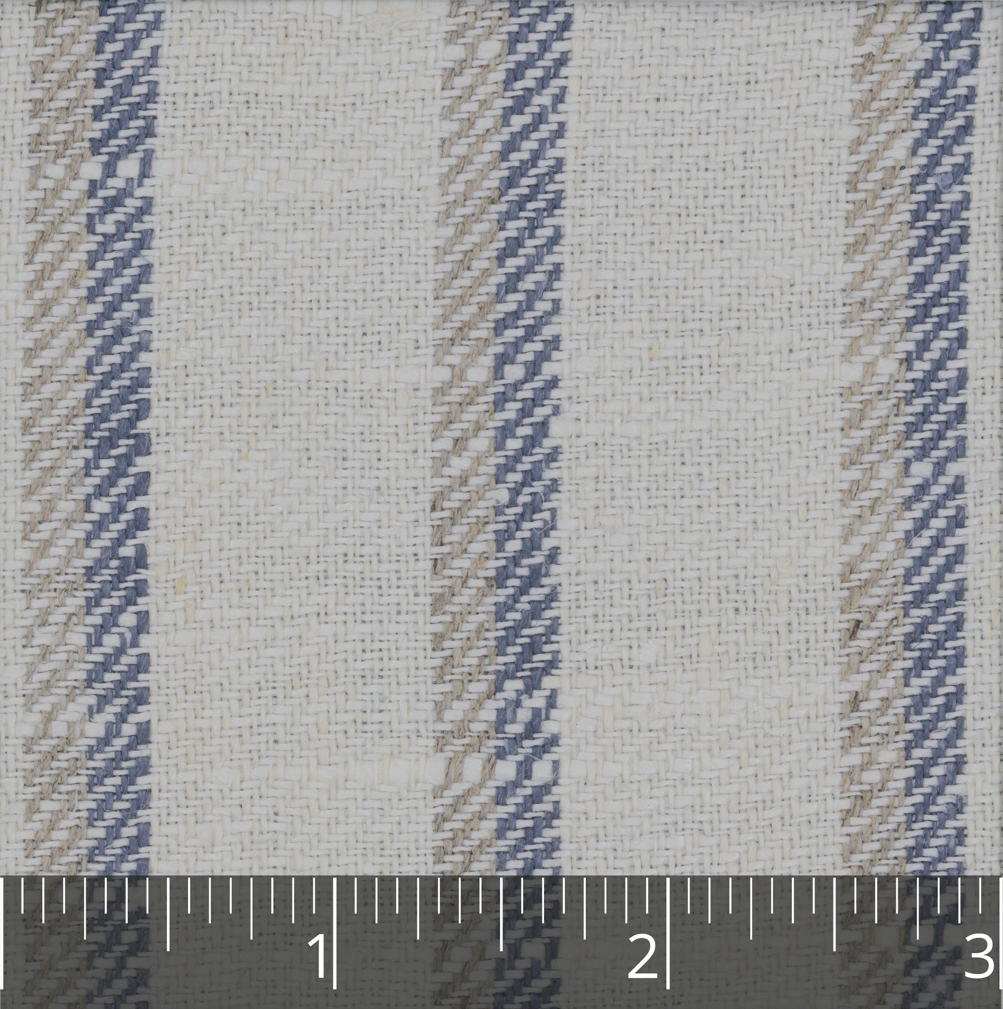 White, Natural & Blue Striped Linen - $16.00 yd. - Burnley & Trowbridge Co.