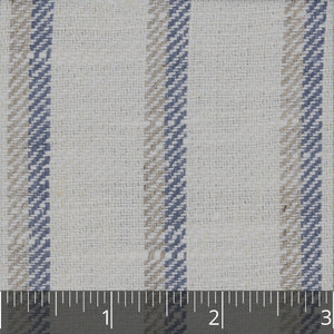 White, Natural & Blue Striped Linen - $16.00 yd. - Burnley & Trowbridge Co.