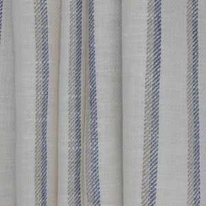 White, Natural & Blue Striped Linen, drape - $16.00 yd. - Burnley & Trowbridge Co.