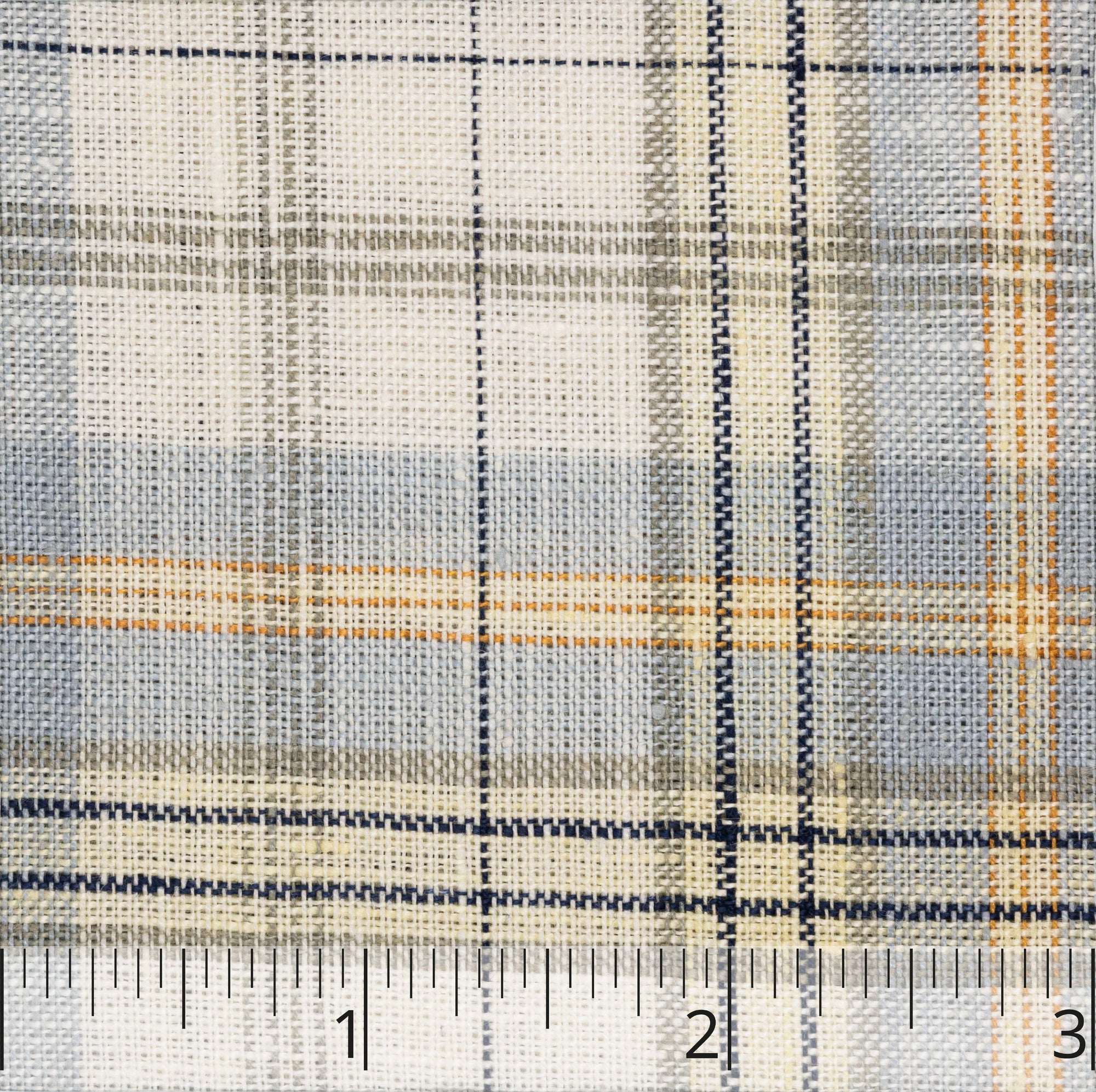 Off White, Blue, Yellow, Orange, & Indigo Checked Linen - $16.00 yd. - Burnley & Trowbridge Co.