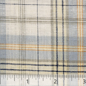 Off White, Blue, Yellow, Orange, & Indigo Checked Linen - $16.00 yd. - Burnley & Trowbridge Co.
