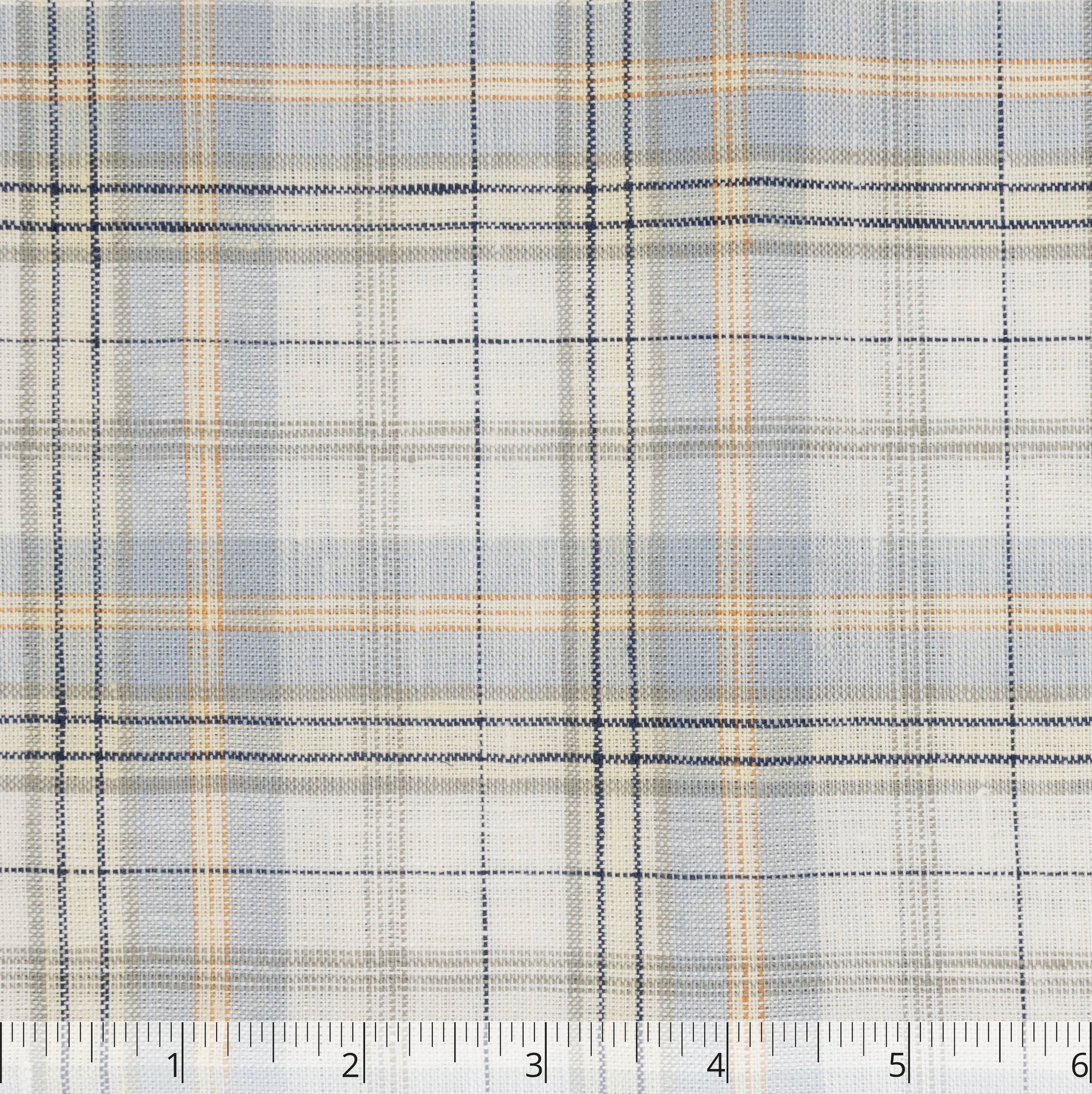 Off White, Blue, Yellow, Orange, & Indigo Checked Linen, 6 inch - $16.00 yd. - Burnley & Trowbridge Co.