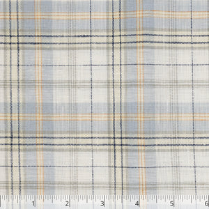 Off White, Blue, Yellow, Orange, & Indigo Checked Linen, 6 inch - $16.00 yd. - Burnley & Trowbridge Co.