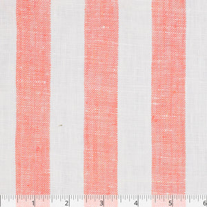 Coral & White Stripe Linen, 6 inch - $18.00 yd. - Burnley & Trowbridge Co.