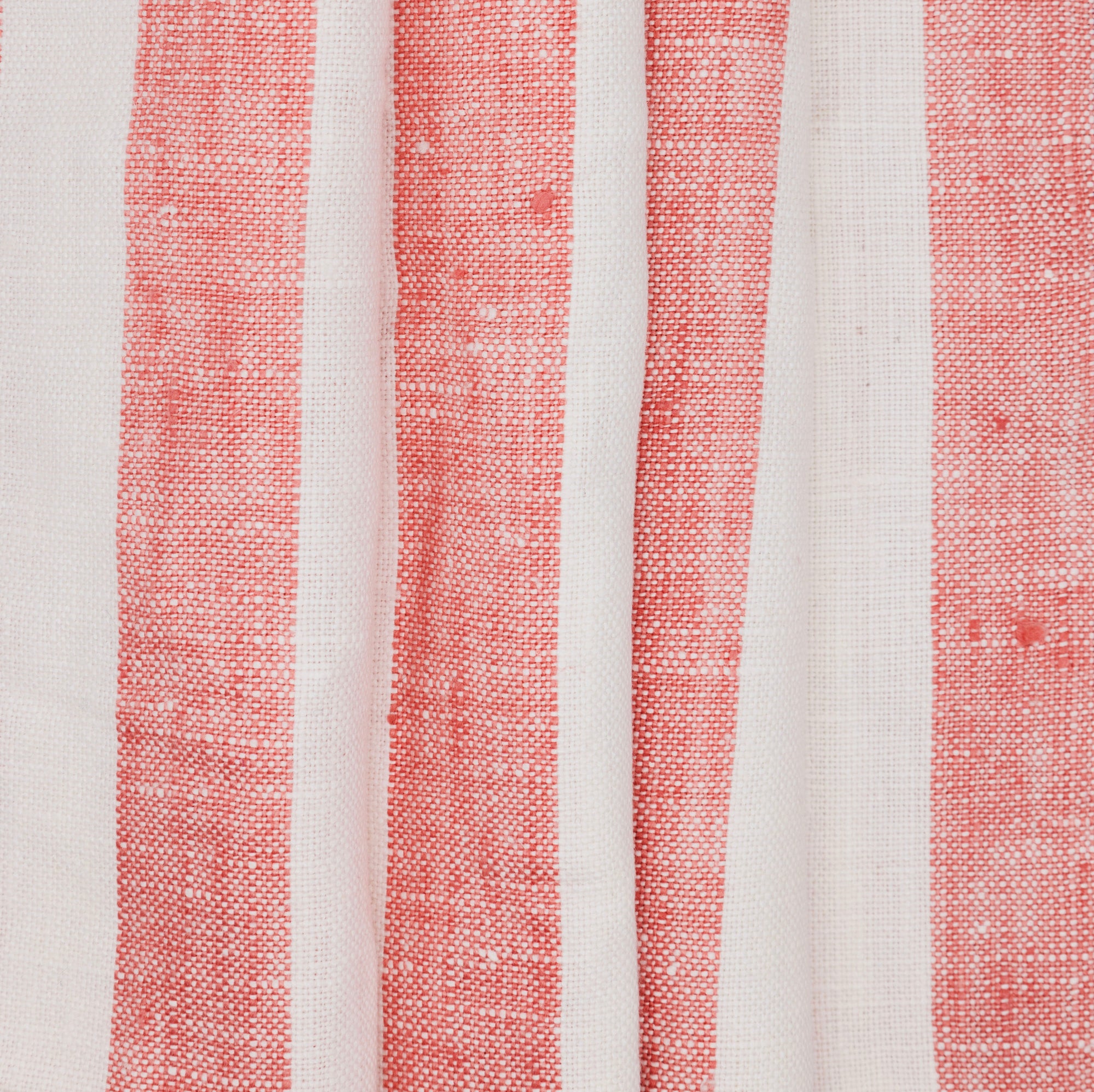 Coral & White Stripe Linen, drape - $18.00 yd. - Burnley & Trowbridge Co.