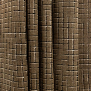 Chocolate, Natural, & Black Checked Linen, drape - $16.00 yd. - Burnley & Trowbridge Co.