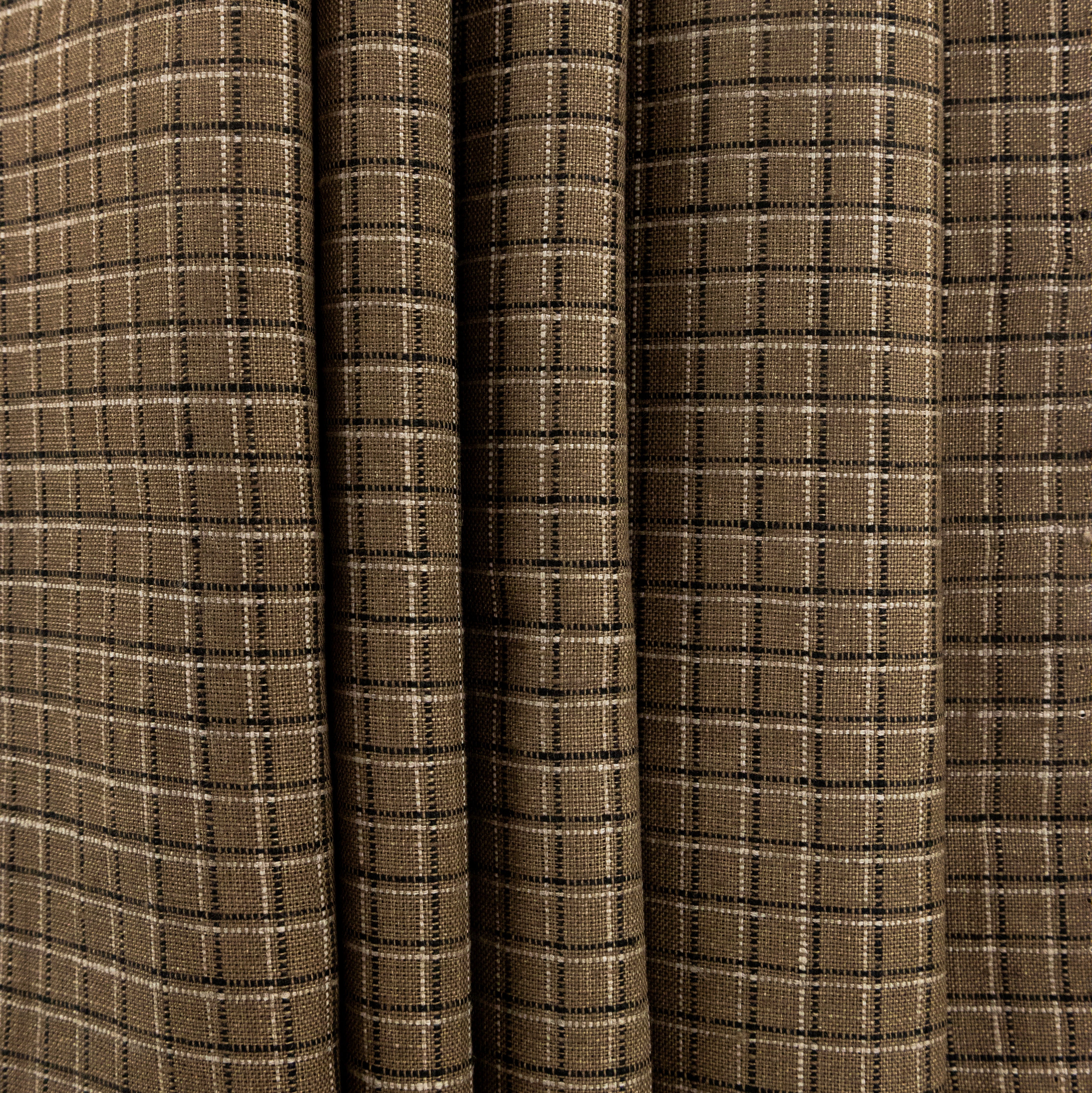 Chocolate, Natural, & Black Checked Linen, drape - $16.00 yd. - Burnley & Trowbridge Co.