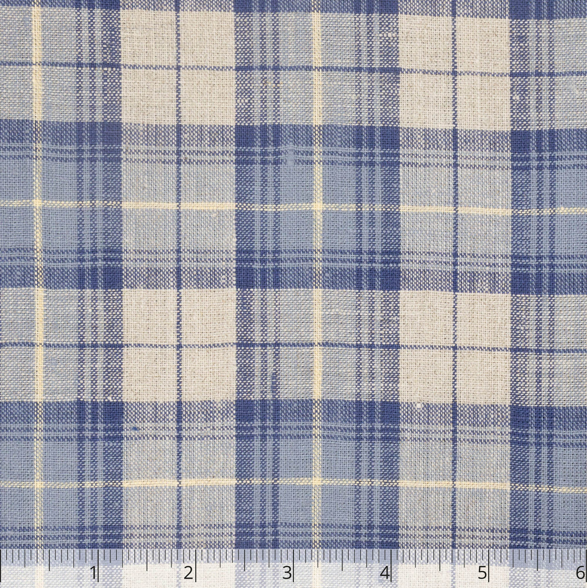 Natural & Indigo Cross Bar Linen, 6 inch - $16.00 yd.