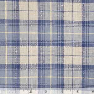 Natural & Indigo Cross Bar Linen, 6 inch - $16.00 yd.