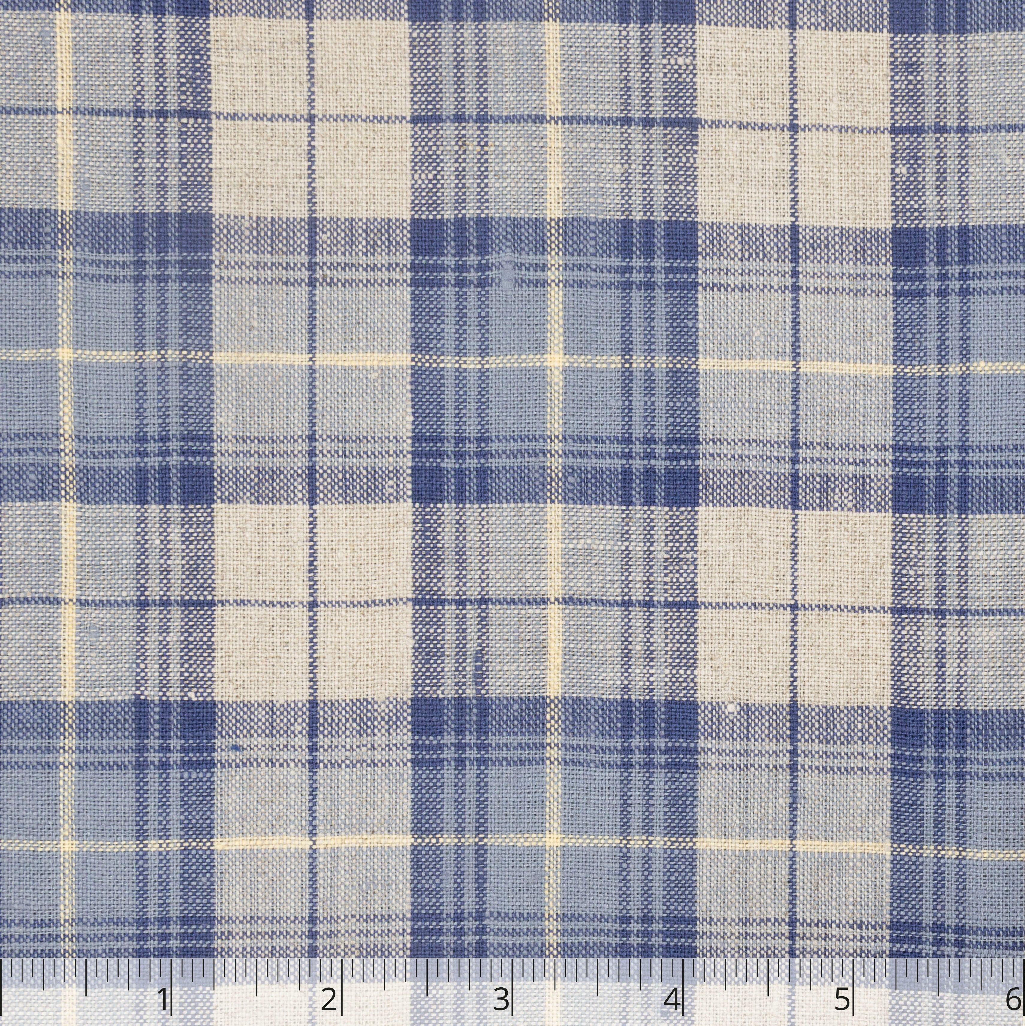 Natural & Indigo Cross Bar Linen, 6 inch - $16.00 yd.