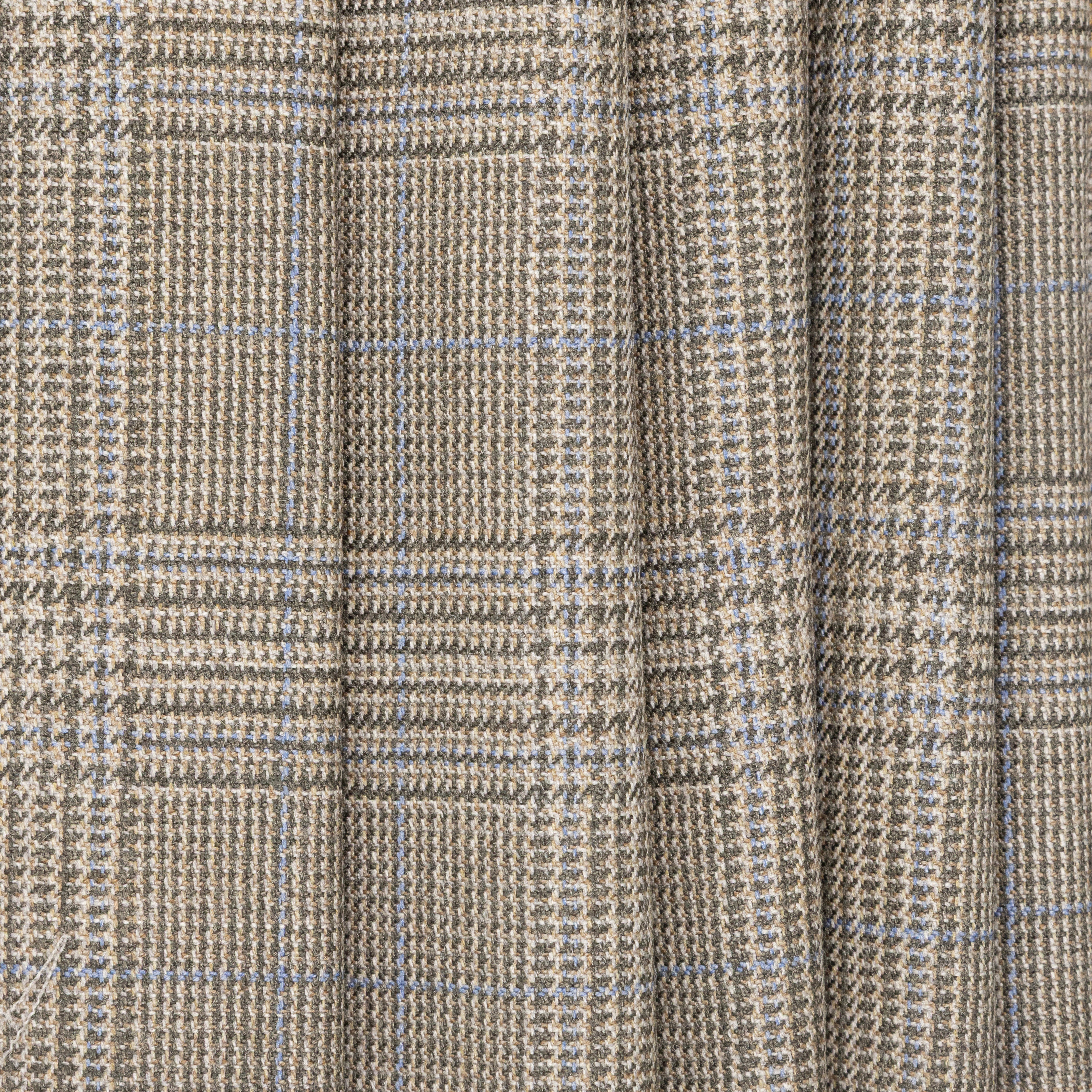 Natural, Olive,  & Blue "Glen Check" Wool & Silk, drape  - $30.00 yd - Burnley & Trowbridge Co.