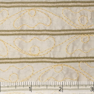 Cream, Gold, & Grey Embroidered Silk Taffeta, drape - $22.00 yd. - Burnley & Trowbridge Co.