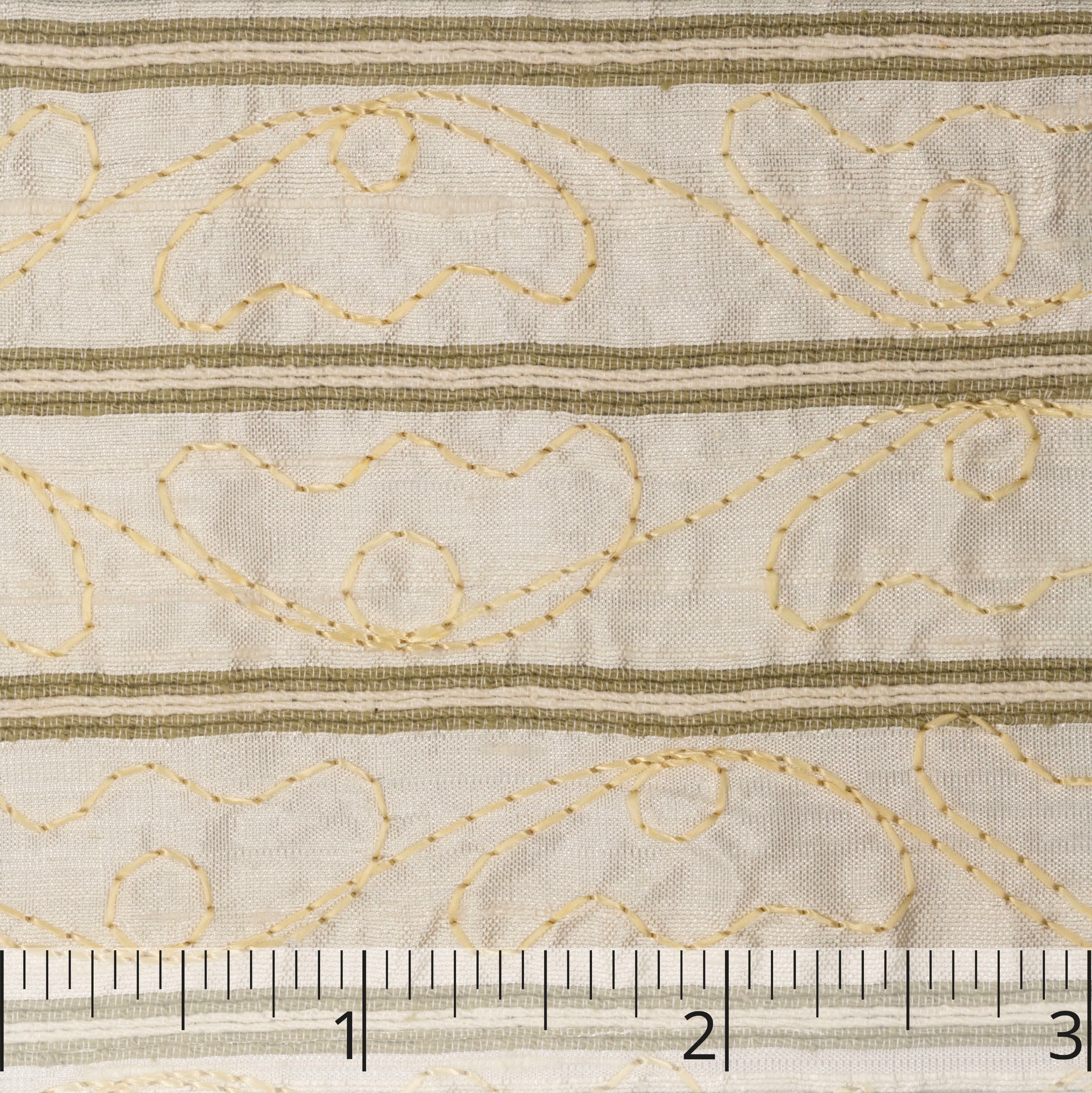Cream, Gold, & Grey Embroidered Silk Taffeta, drape - $22.00 yd. - Burnley & Trowbridge Co.
