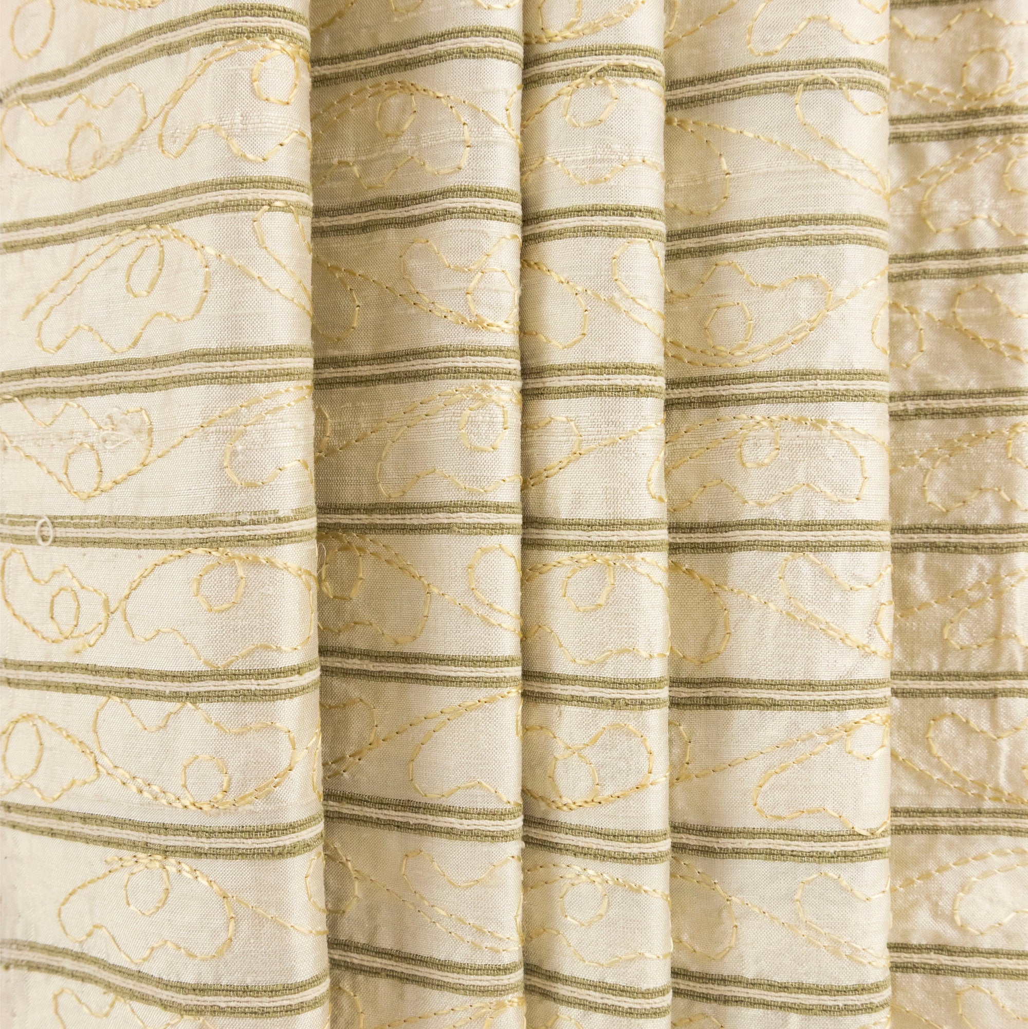 Cream, Gold, & Grey Embroidered Silk Taffeta - $22.00 yd. - Burnley & Trowbridge Co.