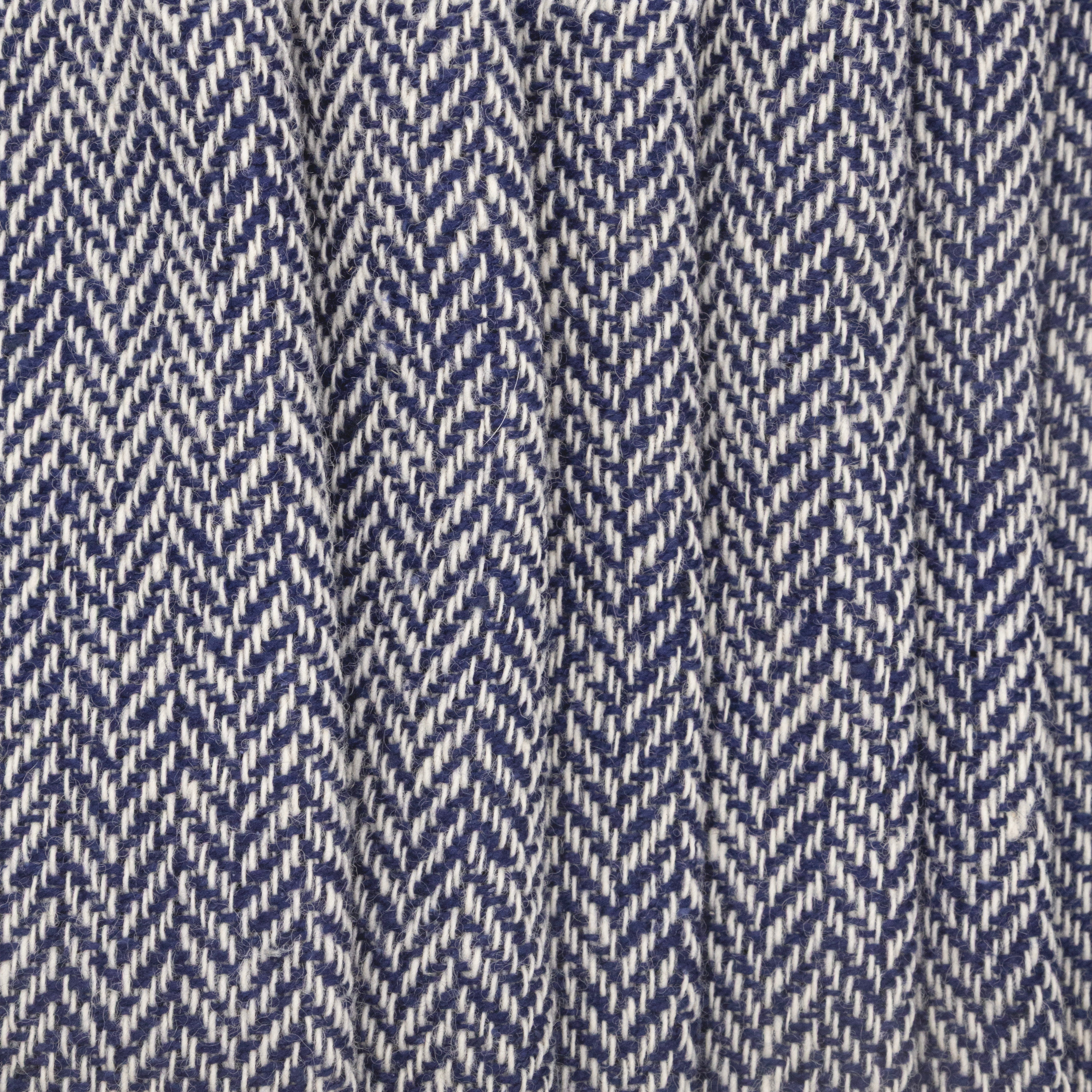 Deep Indigo & Cream Wool Herringbone, drape - $18.00 yd - Burnley & Trowbridge Co.