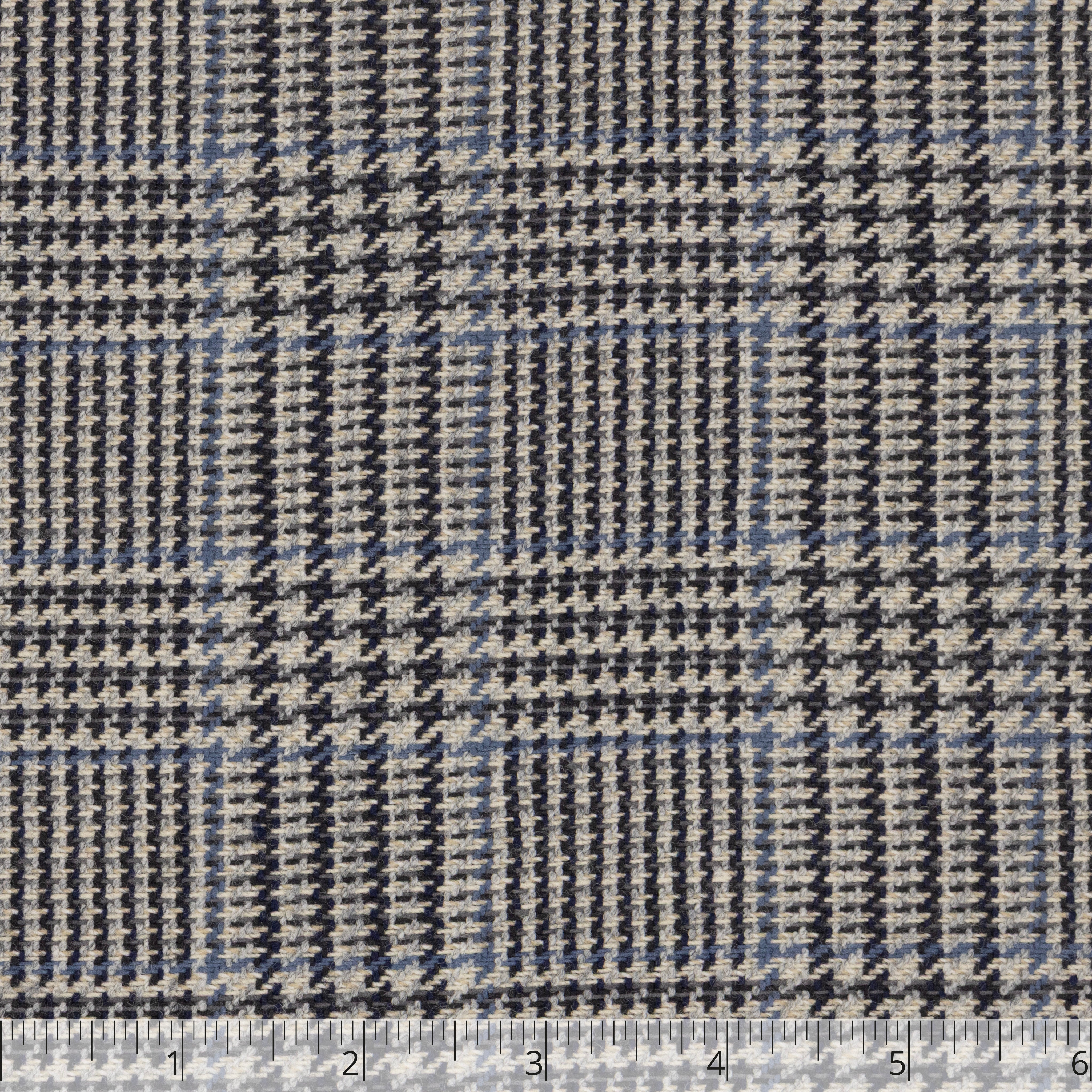 Navy, Indigo, Grey, & Cream Wool Glen Check, 6 inch - $20.00 yd. - Burnley & Trowbridge Co.
