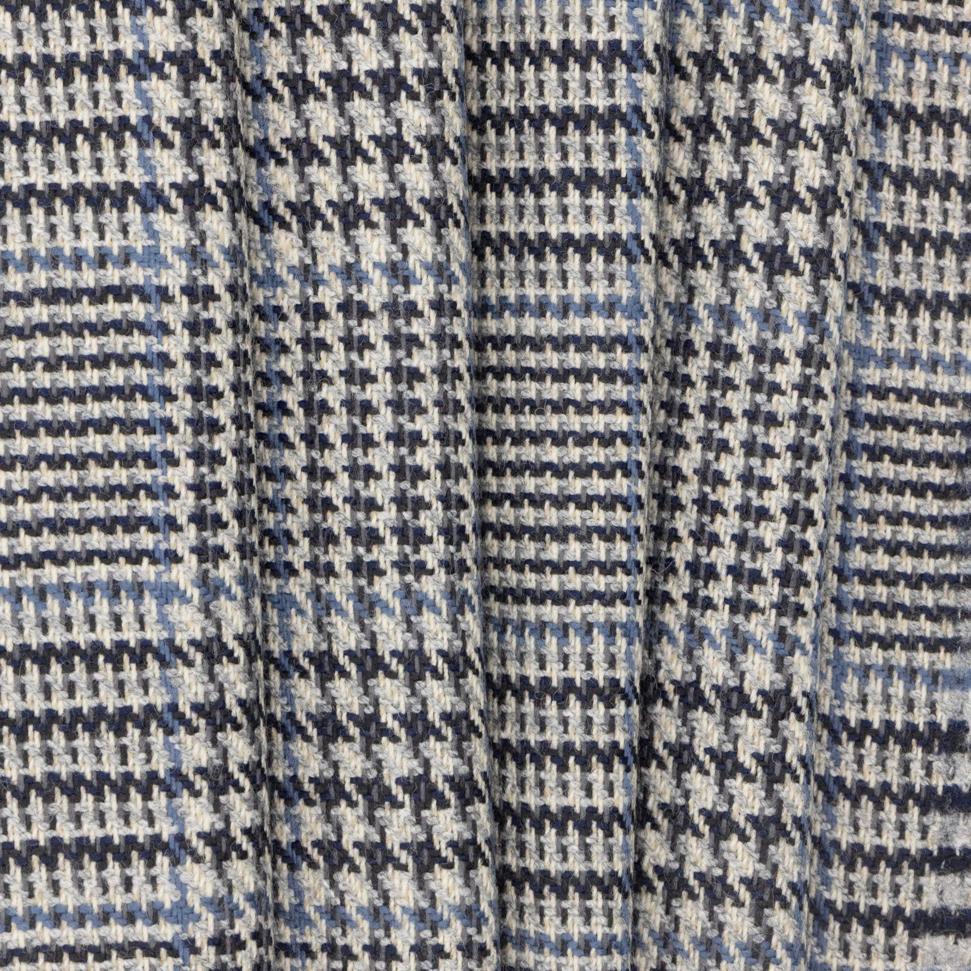 Navy, Indigo, Grey, & Cream Wool Glen Check, drape - $20.00 yd. - Burnley & Trowbridge Co.