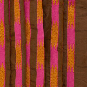 Brown, Deep Pink, & Orange Chine Embroidered Silk, drape - $25.00 yd. - Burnley & Trowbridge Co.