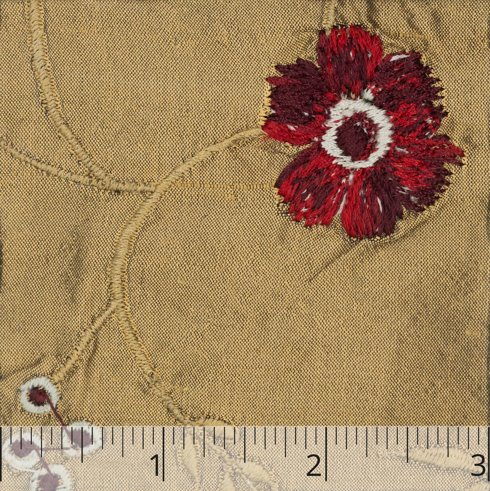 Red Floral Embroidered Bronze Silk Taffeta - $25.00 yd. - Burnley & Trowbridge Co.