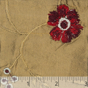 Red Floral Embroidered Bronze Silk Taffeta - $25.00 yd. - Burnley & Trowbridge Co.