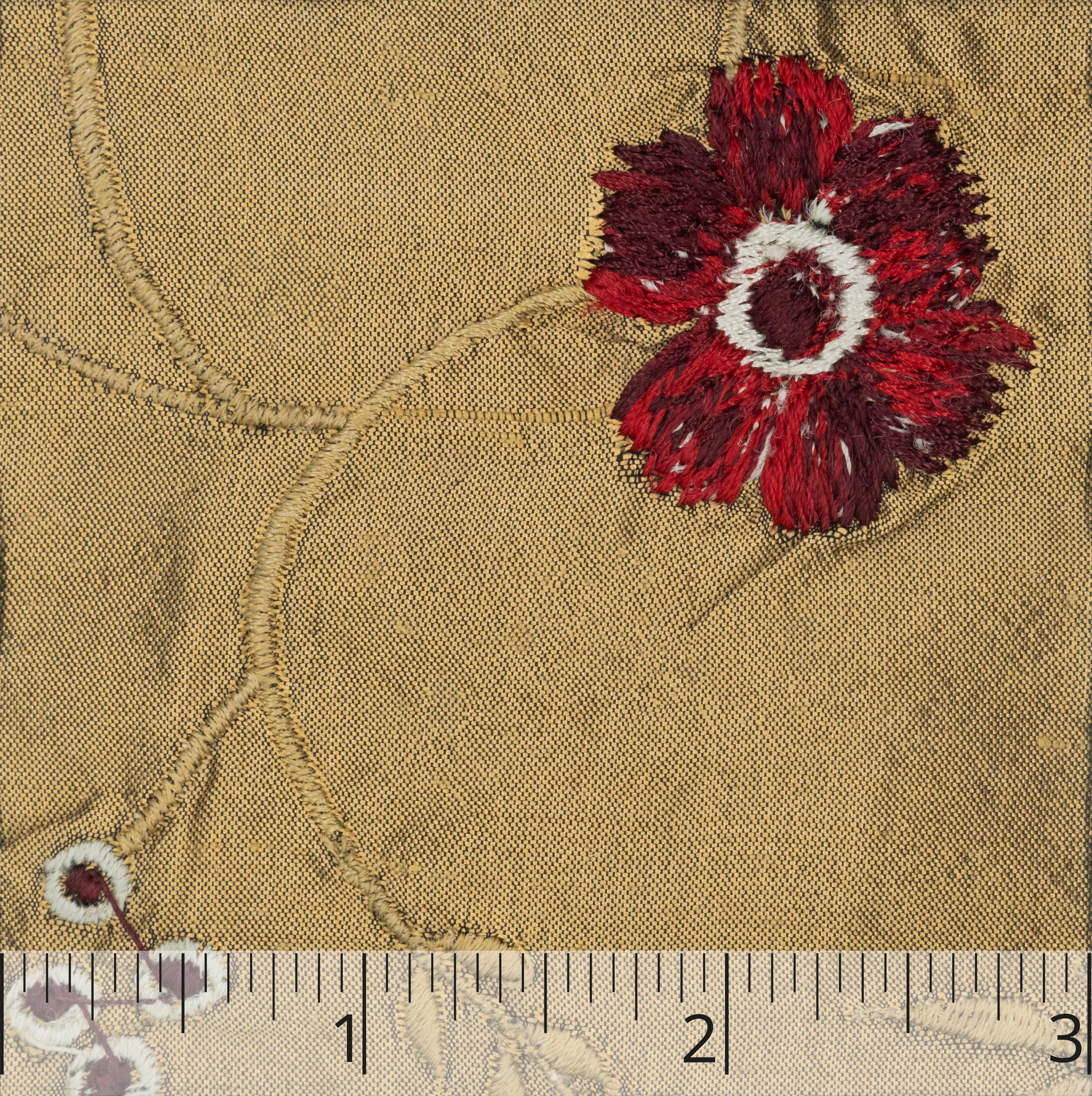 Red Floral Embroidered Bronze Silk Taffeta - $25.00 yd. - Burnley & Trowbridge Co.