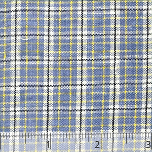 Medium Blue, White, &  Yellow Cross Bar Linen - $16.00 yd. - Burnley & Trowbridge Co.